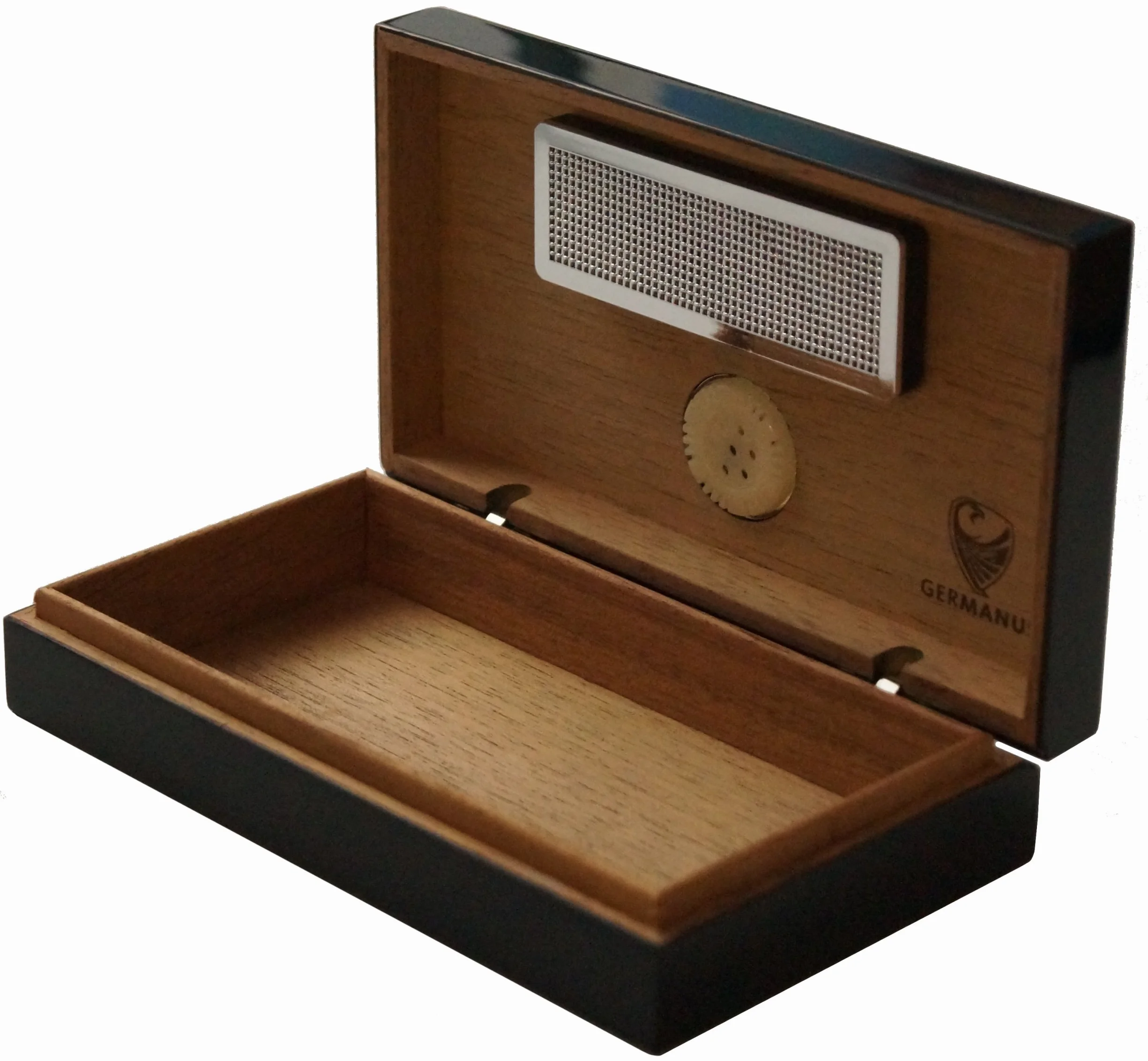 GERMANUS Mini humidor do cygar na podróż, kanapę lub taras w kolorze czarnym z drewnem cedrowym