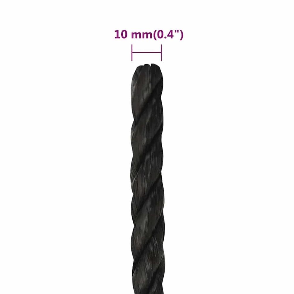 vidaXL Linka robocza, czarna, 10 mm, 50 m, polipropylen