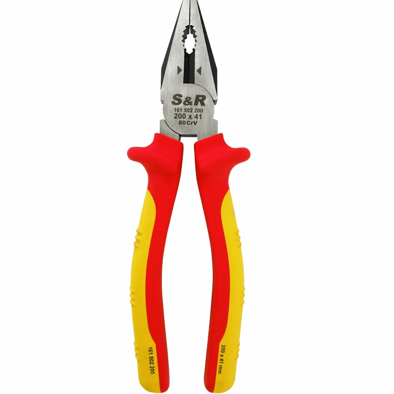 S&R Szczypce kombinowane z certyfikatem VDE 200 mm 1000 V, szczęki 41 mm, stal 60CrV, HRC 58-65, fosforanowane