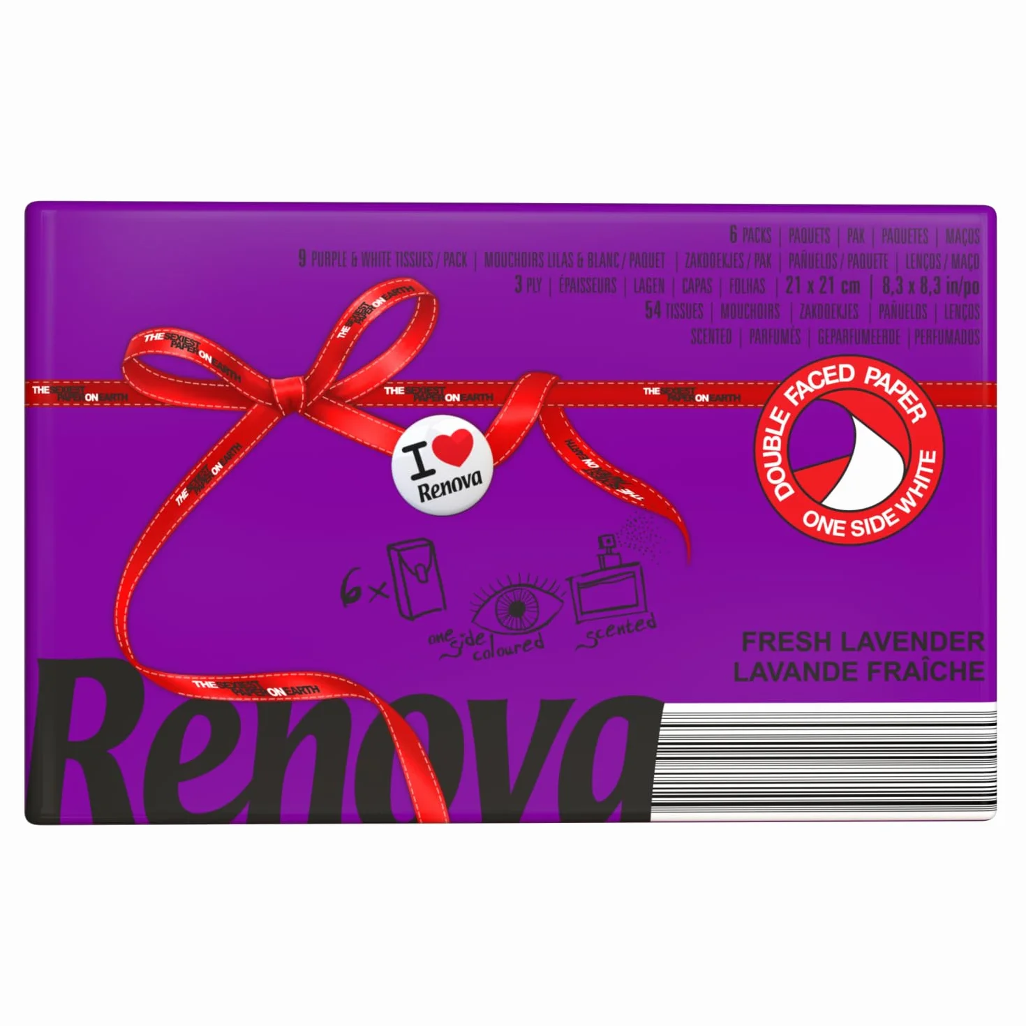 Renova Chusteczki higieniczne Red Label liliowy zapach lawendowy – 6 opakowań – [9 sztuk per pack]