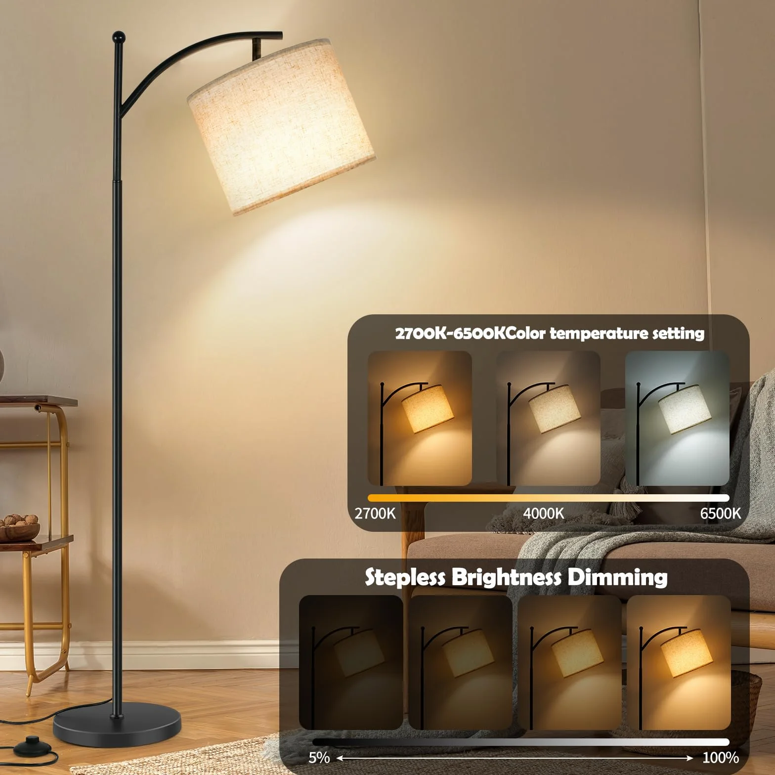 Euakee Lampa podłogowa LED 155 cm ściemniana RGB z pilotem i aplikacją Alexa Google