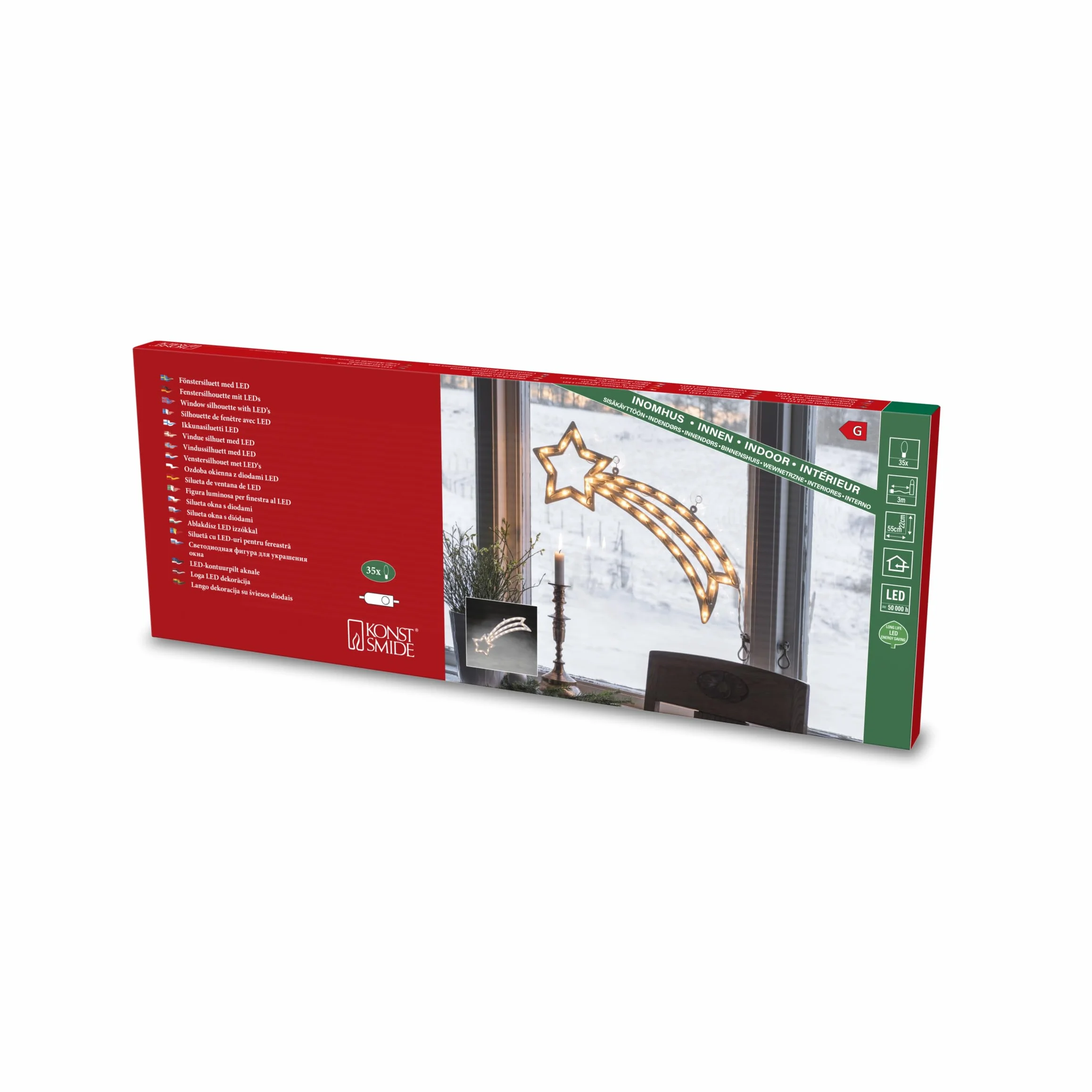 Konstsmide Światła bożonarodzeniowe/sylwetka okna "kometa"/wewnątrz (IP20)/230V/35 ciepła biel wymienne żarówki LED/białe łańcuchy świetlne