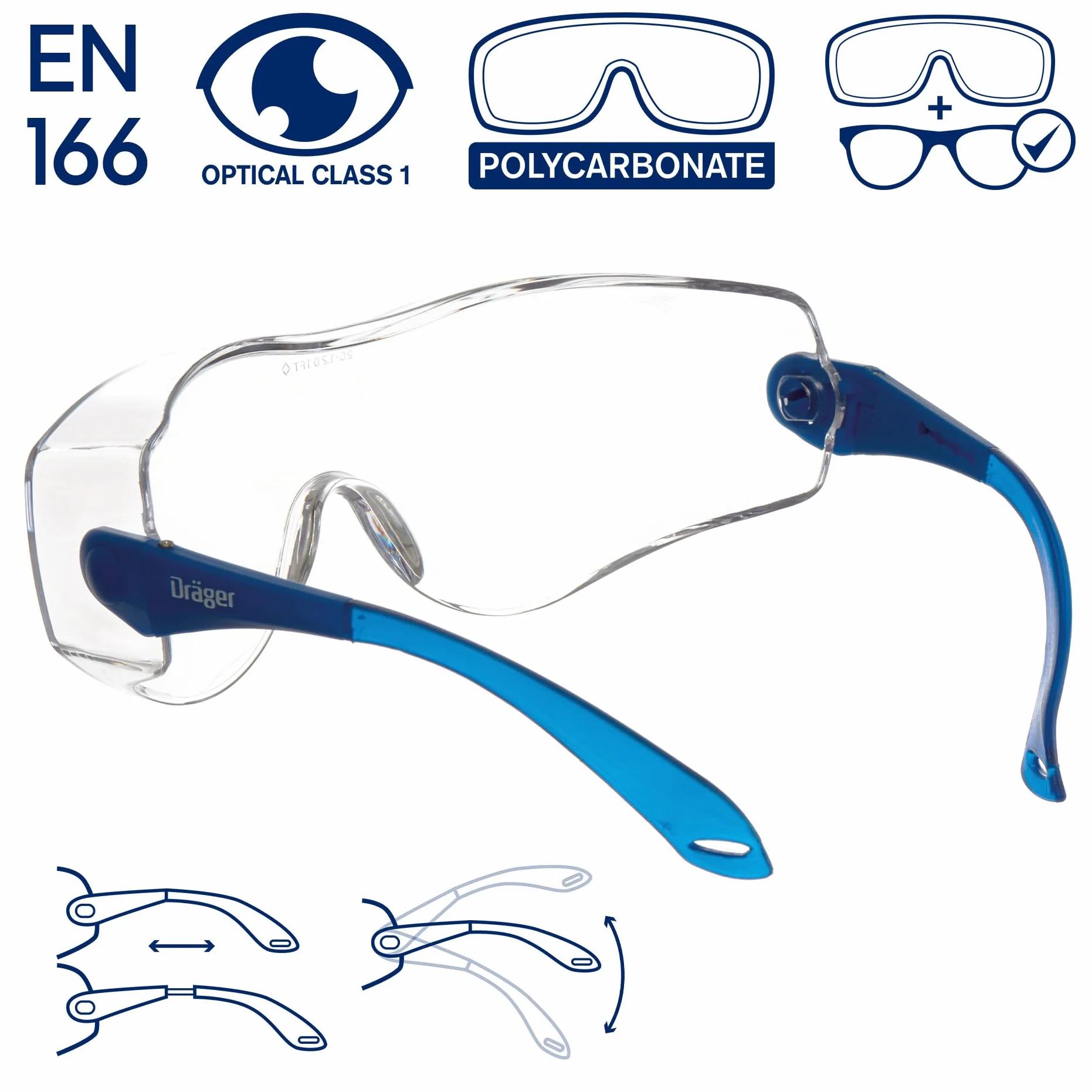 Dräger X-pect 8120 okulary ochronne, regulowane również dla osób noszących okulary, na plac budowy, laboratorium, do warsztatu i jazdy rowerem, lekkie, przezroczyste i odporne na zarysowania, 1 szt.