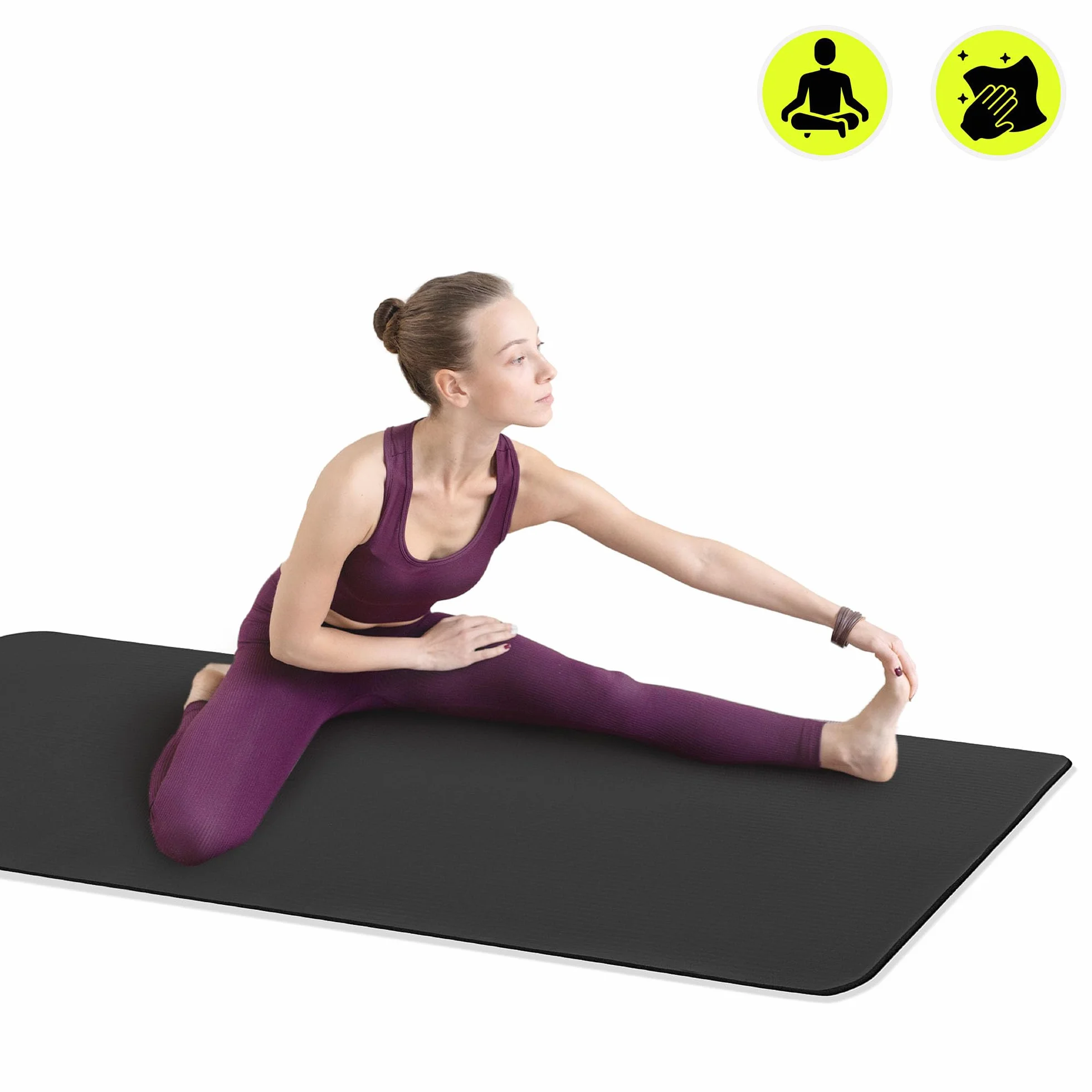 HyperMotion Mata do Ćwiczeń Fitness i Jogi NBR 183x61x0,8 cm Czarna, Antypoślizgowa, 8 mm, z Paskiem do Ćwiczeń i Przenoszenia, do Jogi, Pilatesu i Stretchingu