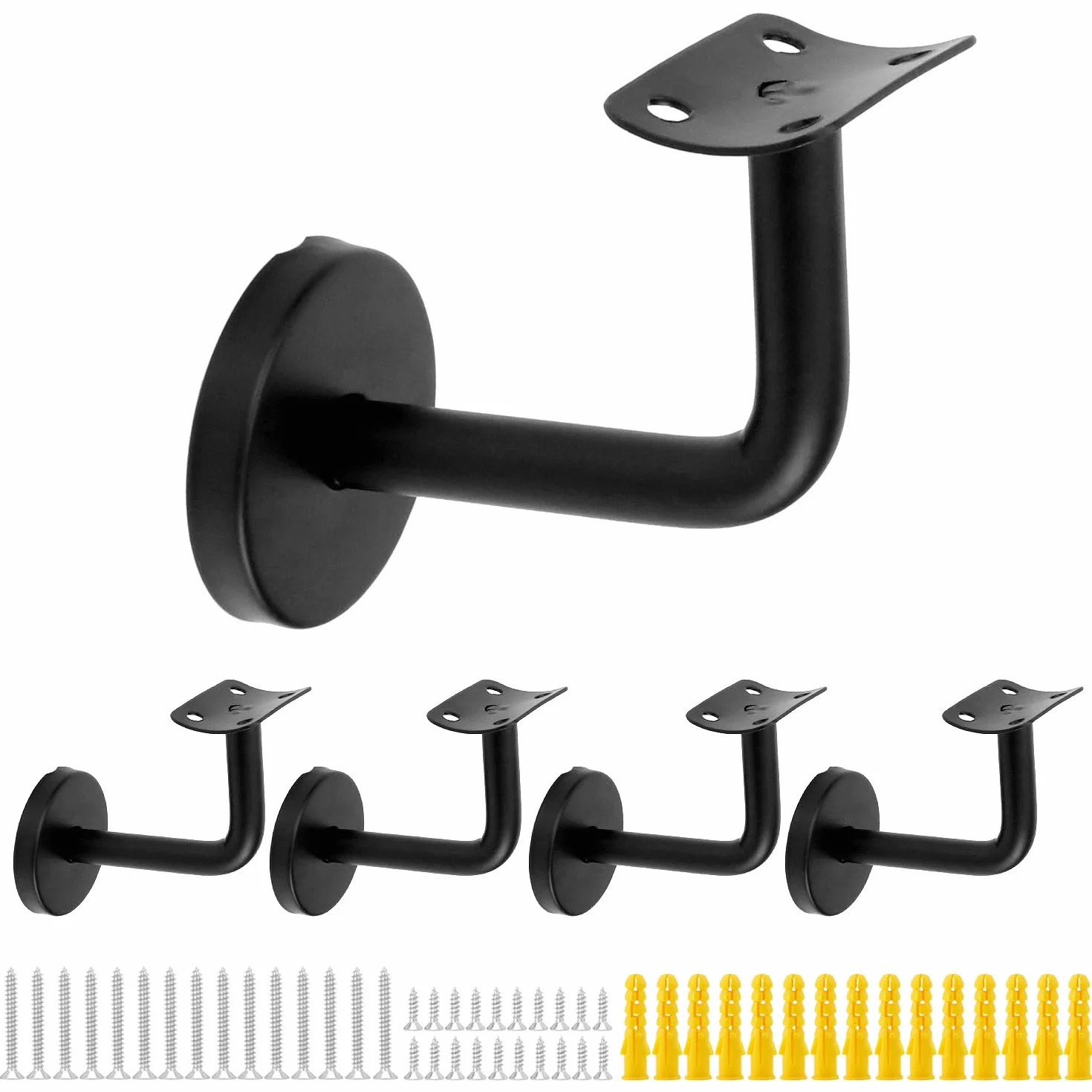QWORK® Zestaw 5 uchwytów schodowych ze stali nierdzewnej - czarny - 60x80 mm zakrzywiony