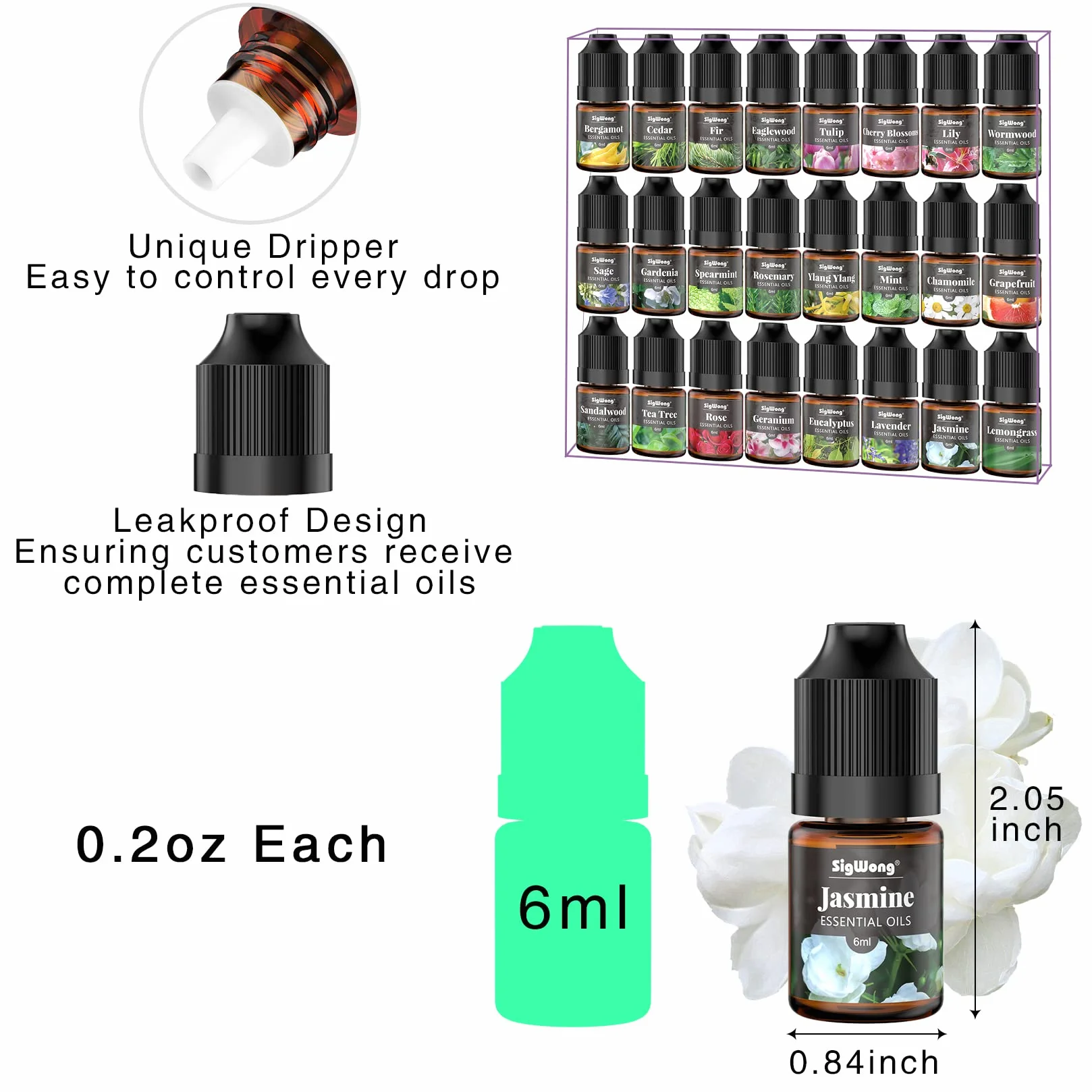 Zestaw 24 czystych naturalnych olejków eterycznych 6 ml do aromaterapii masażu dyfuzorów
