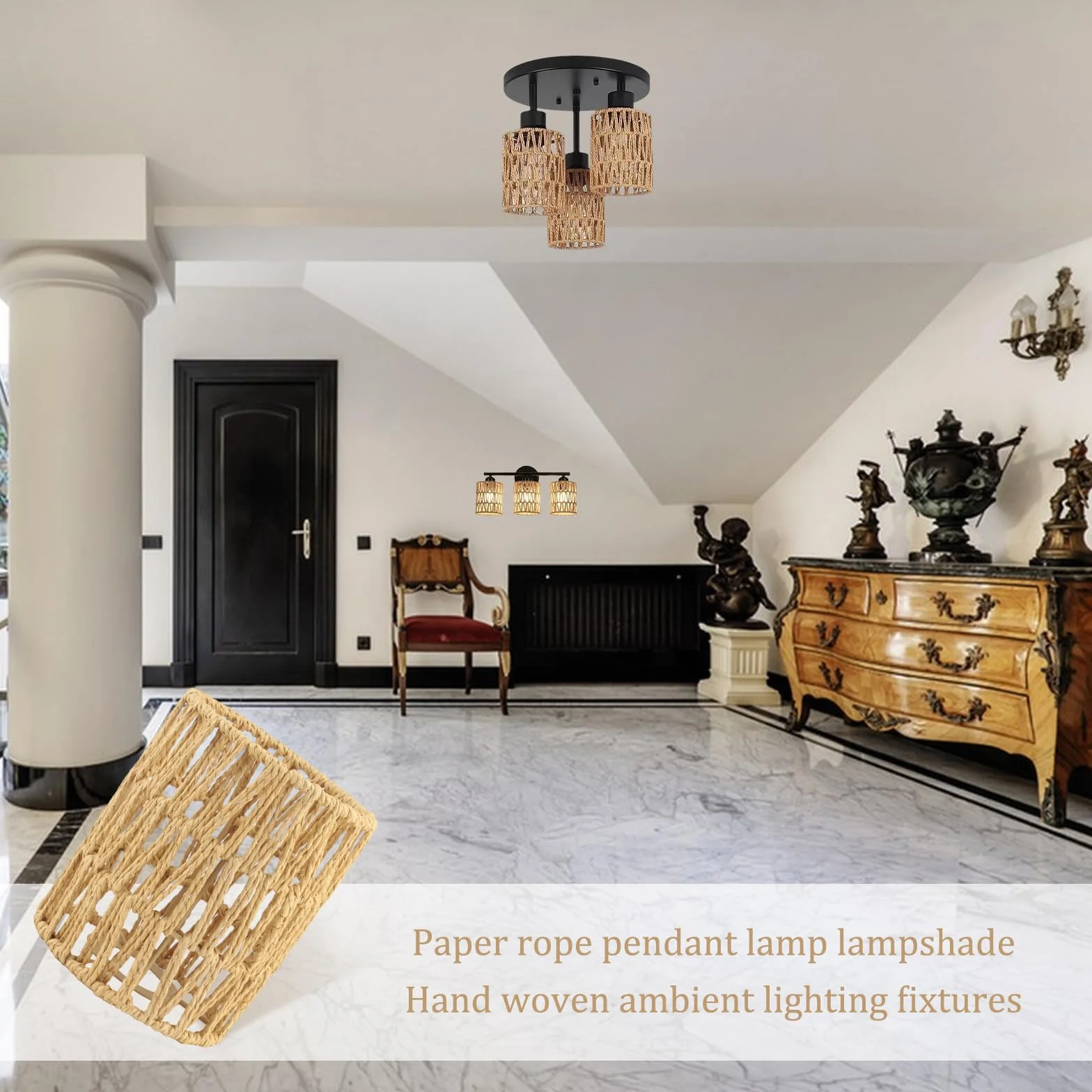 RYAN 2 sztuki rattanowy klosz Ø 120 mm klosz lampy w stylu boho klosze lampy do żyrandola lampa sufitowa lampa stołowa lampy