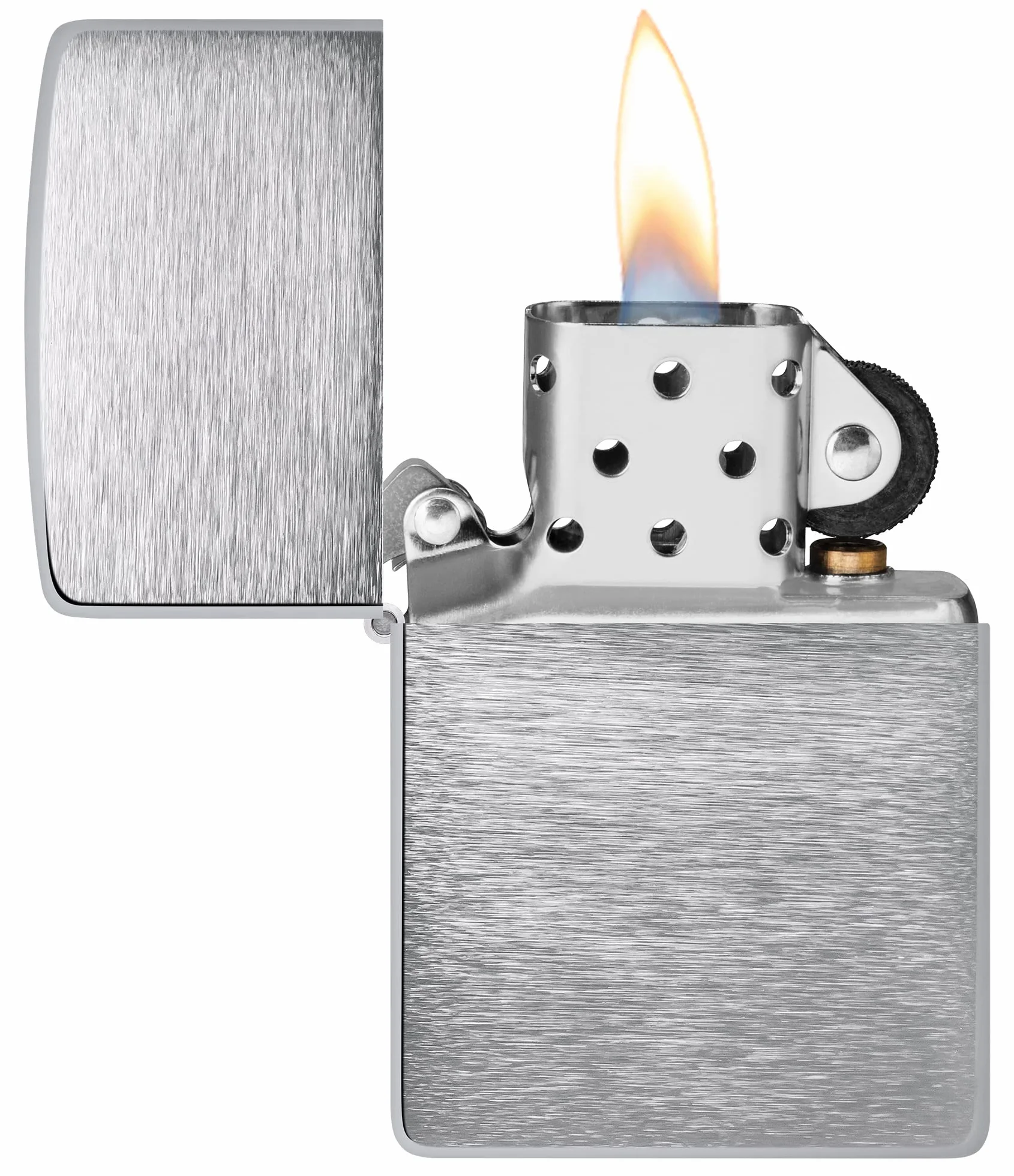 Zippo Zapalniczka Sztormowa, Szczotkowany Chrom z Bocznym Grawerunkiem Płomienia, z Możliwością Napełniania, Wielokrotnego Użytku, Płomień Odporny na Wiatr, w Pudełku Prezentowym, Made in USA