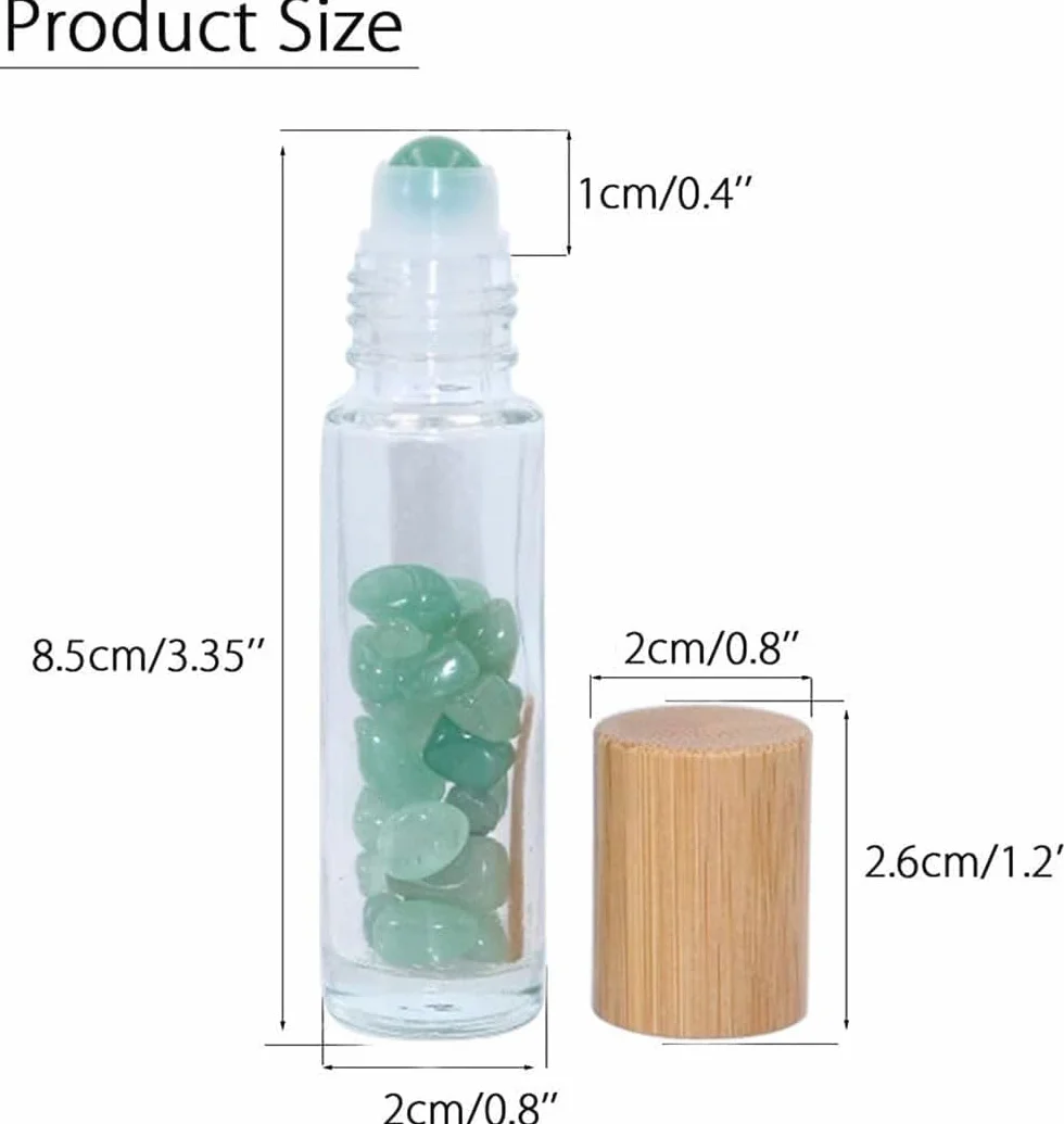 10 sztuk 10 ml butelek z kamieniami szlachetnymi, butelki na próbki z zatyczkami bambusowymi, wewnątrz kryształowe wiórki lecznicze do olejków eterycznych, perfum, aromaterapii