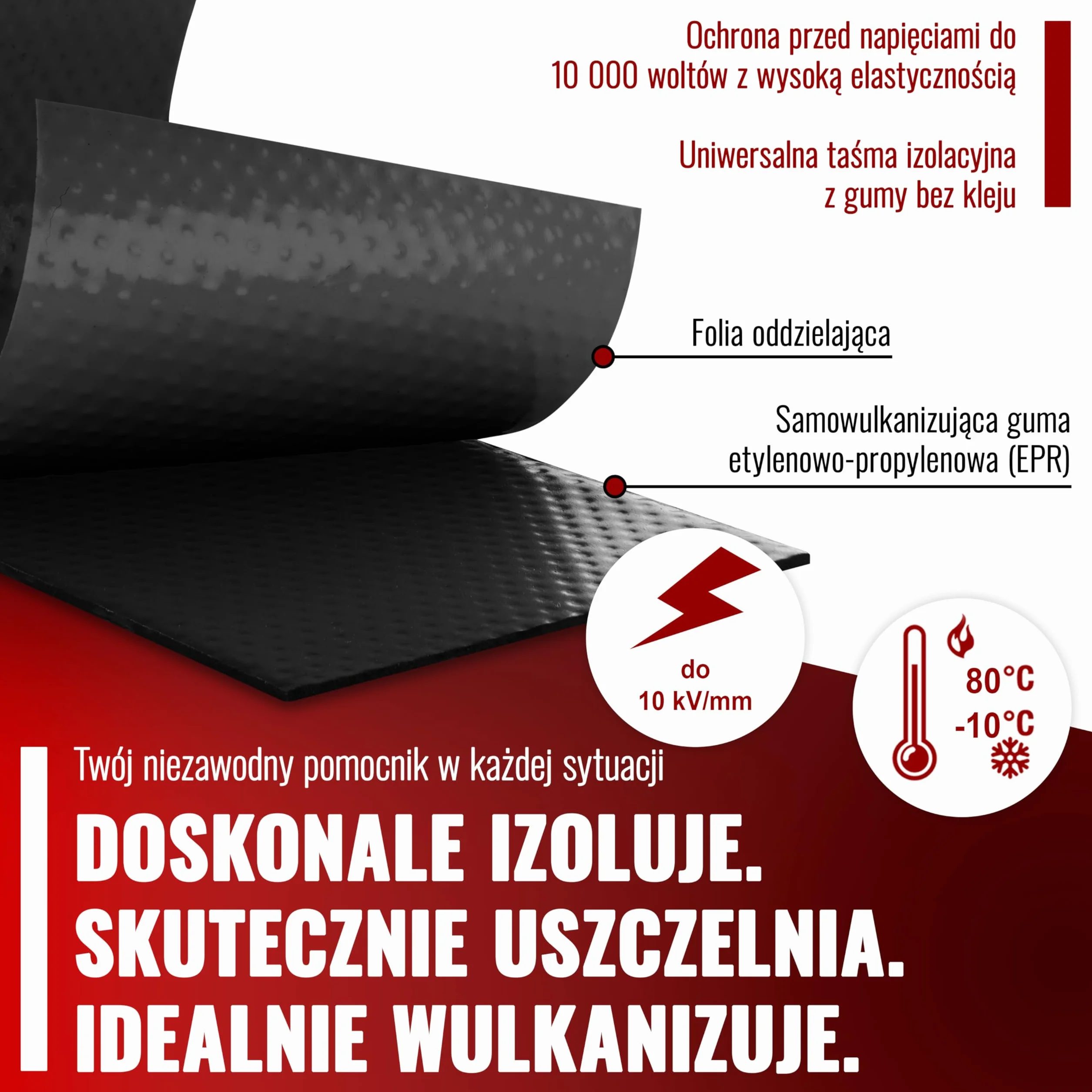 Poppstar samowulkanizująca taśma izolacyjna, uniwersalna, 5m x 19mm x 0,76mm, czarna, 1 rolka