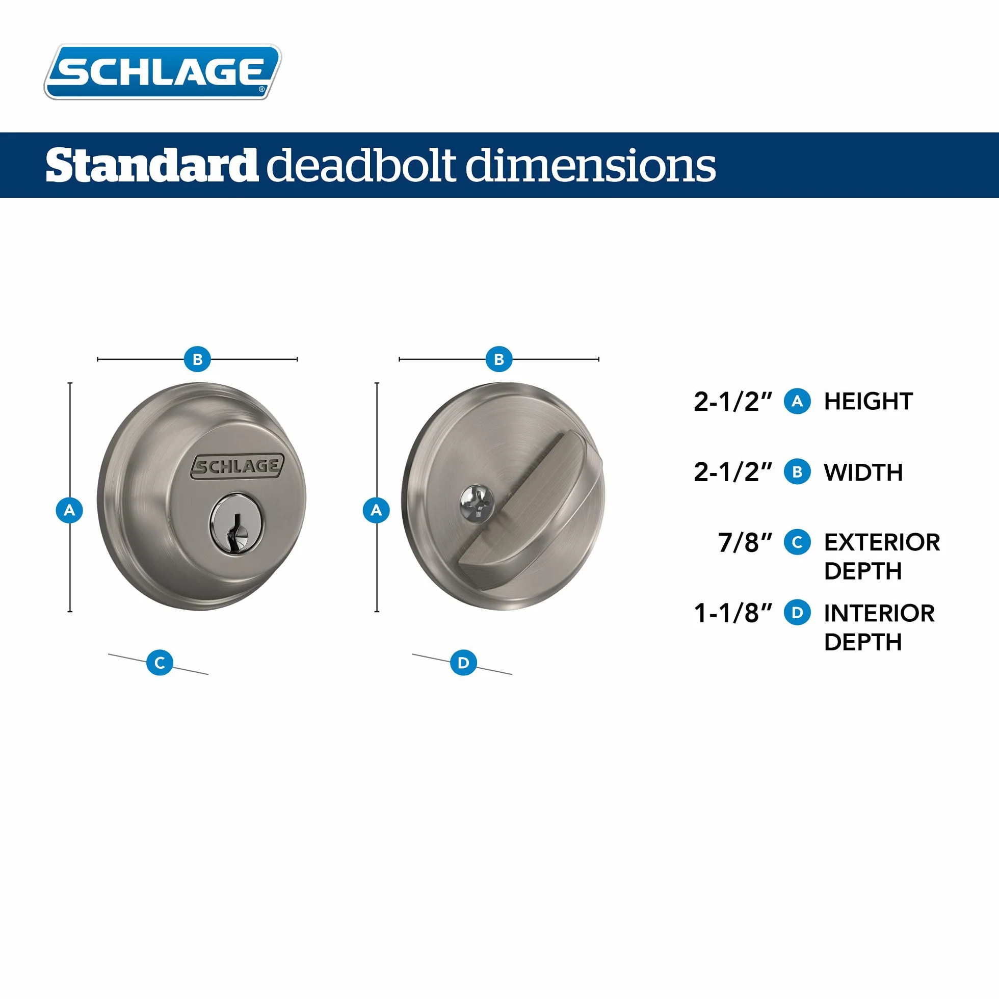 Schlage Deadbolt, 2-stronny, B62N619