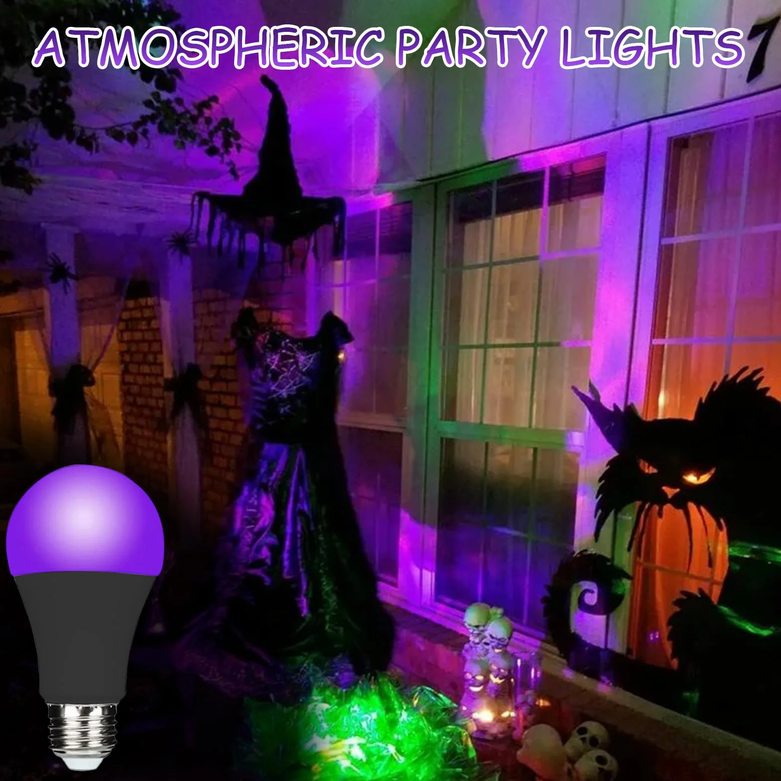 Żarówka UV z czarnym światłem, E27, 10 W, czarna żarówka, 385-400 nm UVA, oświetlenie UV na imprezę Halloween, do piwnicy, dyskoteki, klubu (2 sztuki białe)