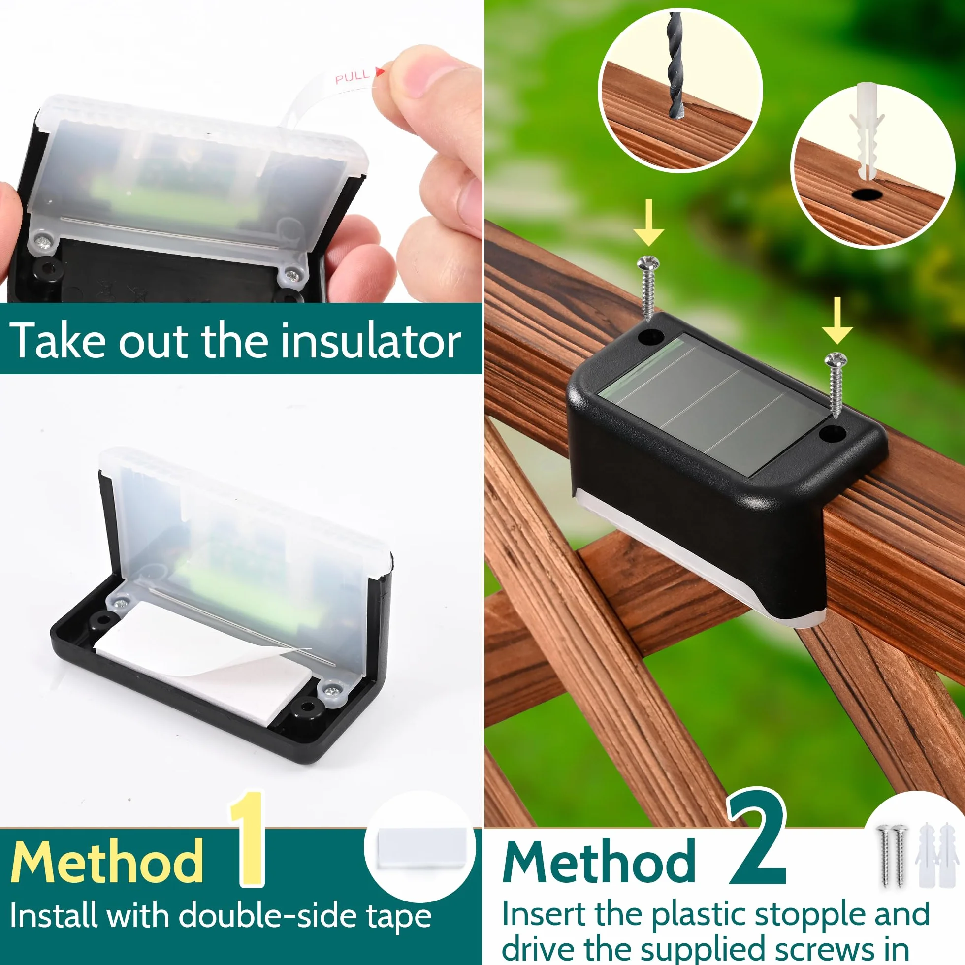 Solpex zewnętrzne lampy solarne 16 szt. wodoodporne światła LED do schodów zewnętrznych, schodów, ogrodzeń, dziedzińców, patio, rynny, ścieżki, dekoracji (czarna, ciepła biel)