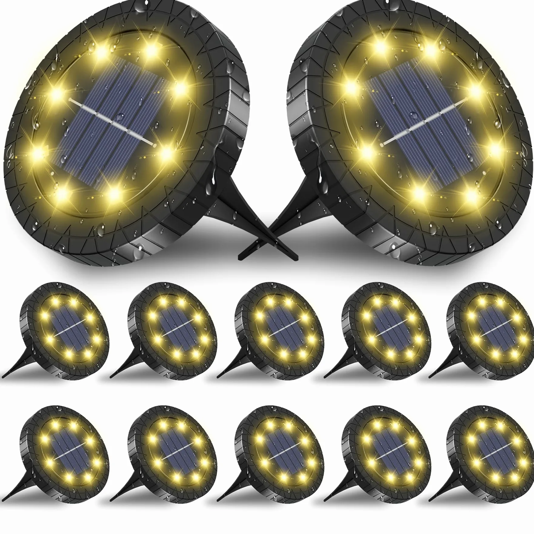 Solarna lampa podłogowa o ciepłej barwie bieli, 8 diod LED, lampy solarne do użytku na zewnątrz, opakowanie 12 sztuk - Solarne lampy ogrodowe LED, wodoodporna lampa podłogowa IP65