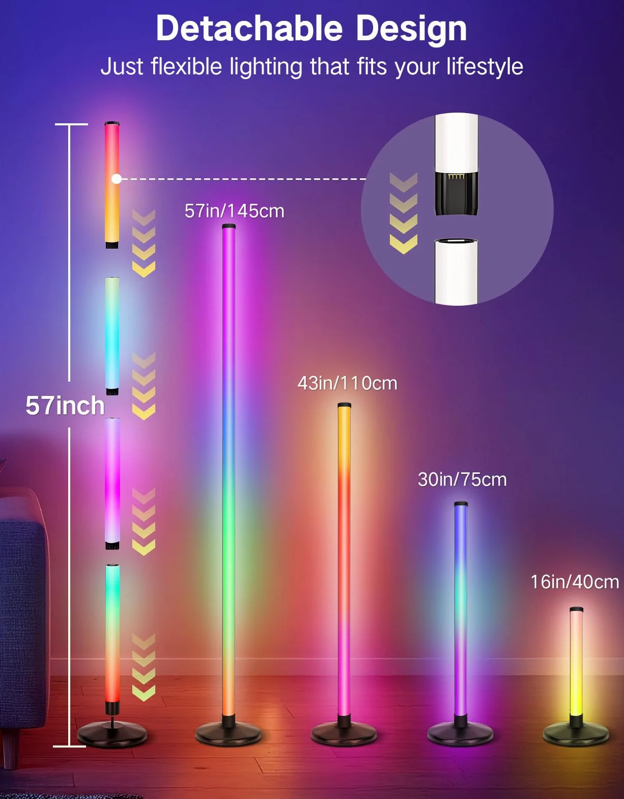 OUTON RGBICW lampa stojąca LED, 2 sztuki, ściemniana | lampa stojąca z pilotem zdalnego sterowania, sterowanie aplikacją, synchronizacja muzyki, lampa stojąca do salonu, do gier
