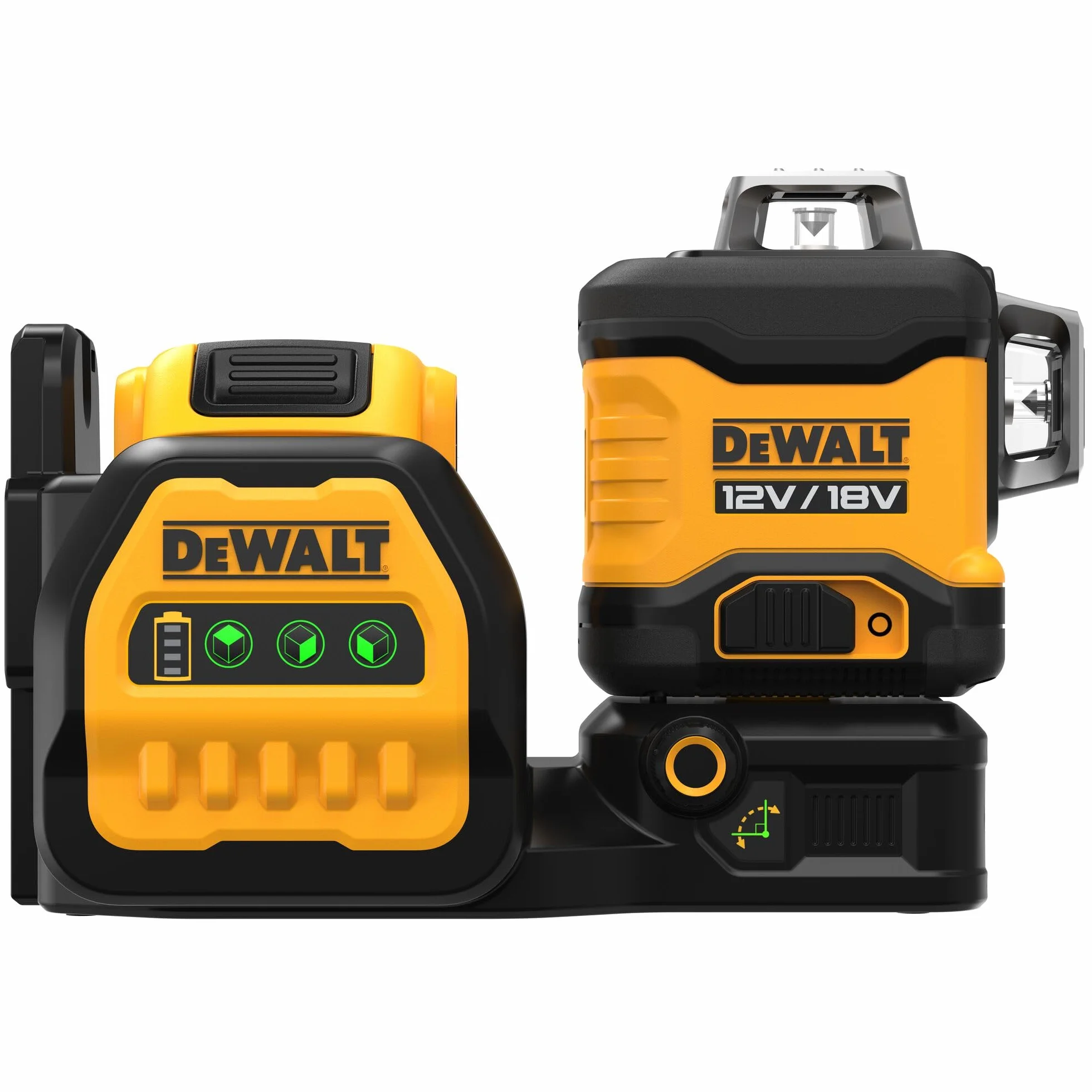 DEWALT DCE089D1G18-QW DCE089D1G18-QW-Poziom 3-liniowy 360° XR 18V/12V Samooczny zielony laser z akumulatorem 18V Li-Ion 2Ah, srebrny