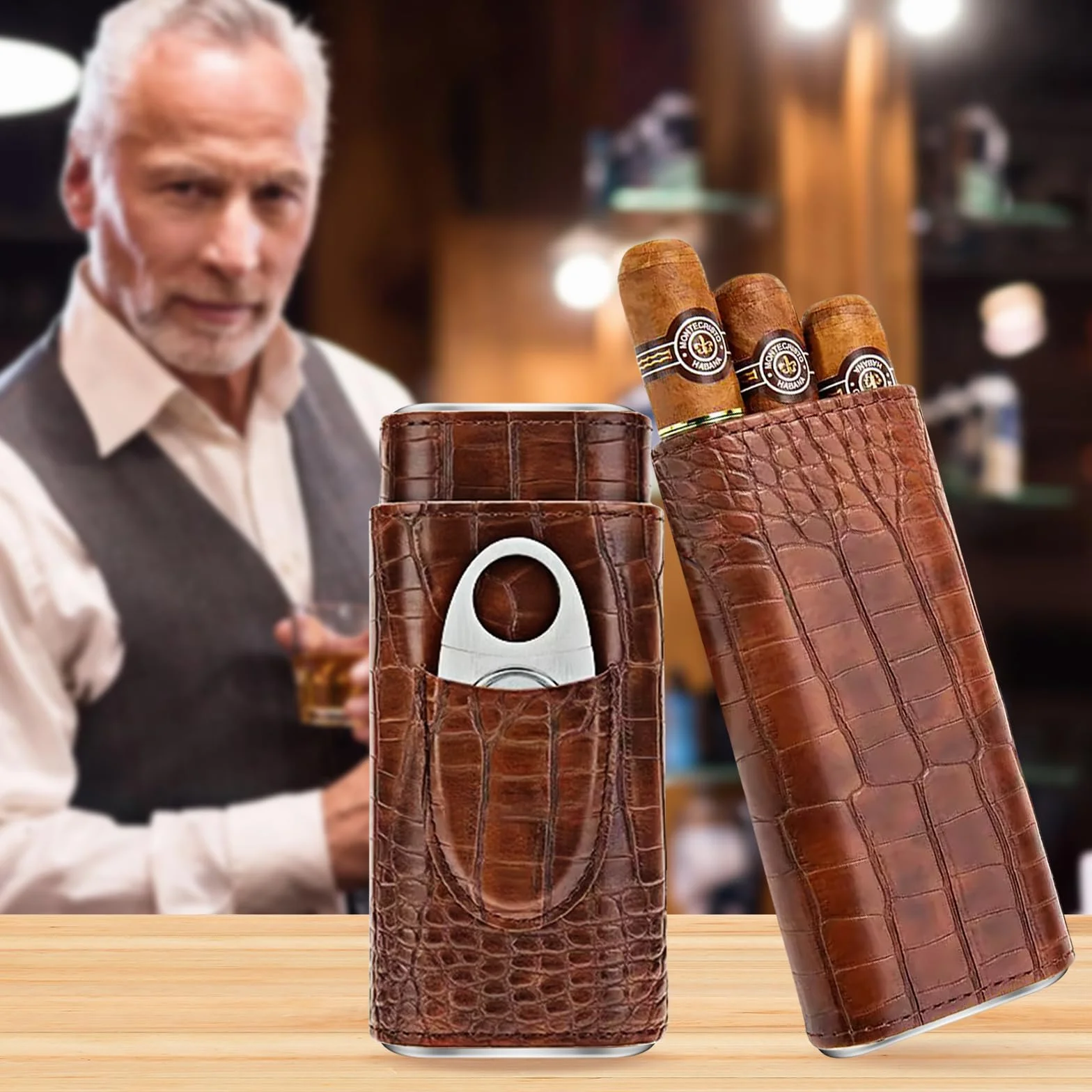 Przenośny humidor etui na cygara na 3 cygara