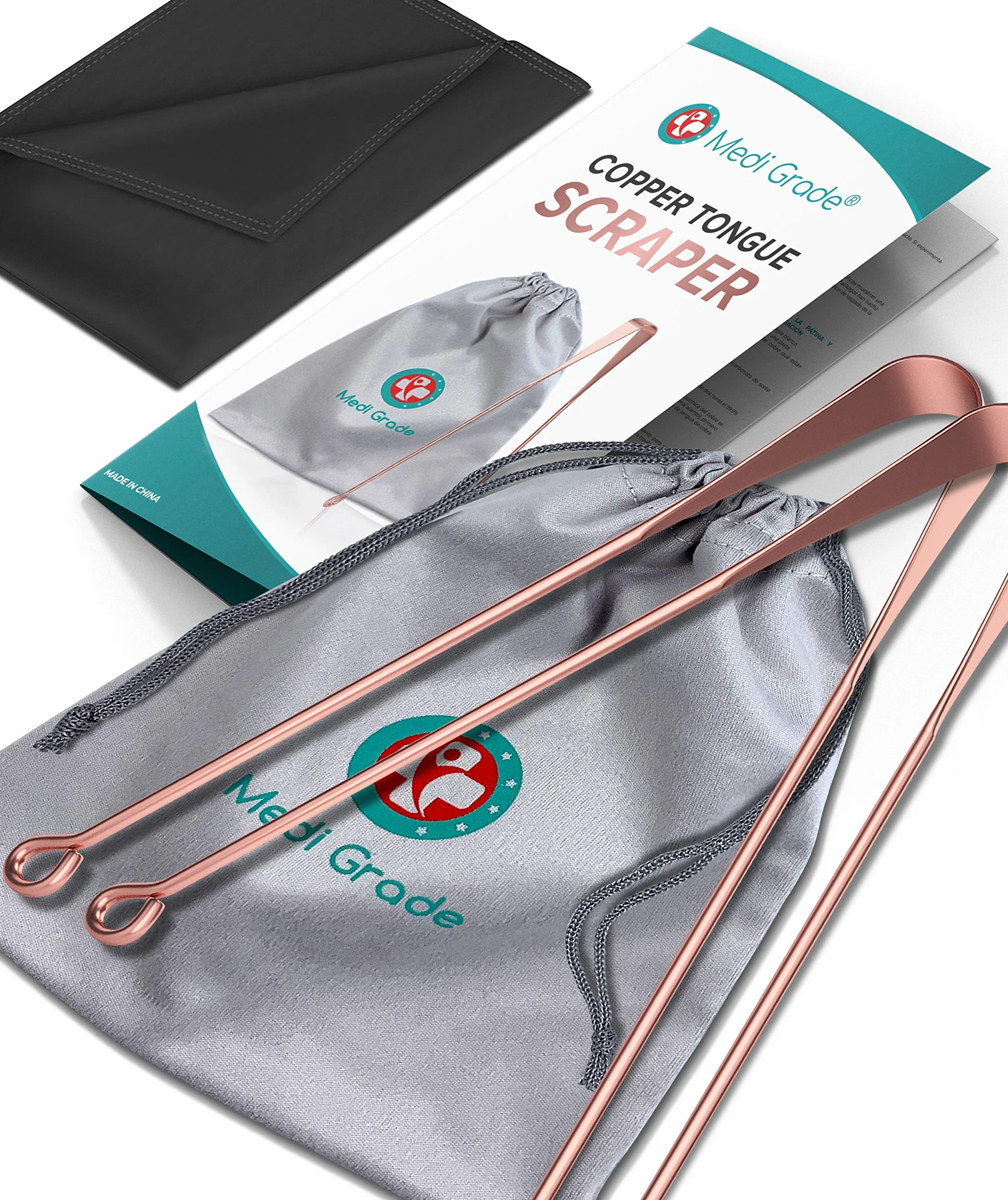 Medi Grade [2 szt.] Miedziana skrobaczka językowa - Antybakteryjna szczotka do języka - zapobiega cuchnącemu oddechowi i nieświeżemu oddechowi - usuwa bakterie - Lepsza higiena jamy ustnej - skrobanie