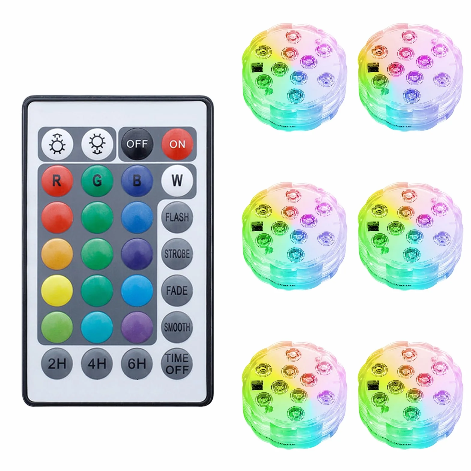 Anluomania Zestaw 6 zatapialnych świateł LED basenowych IP68, 4 tryby 16 kolorów RGB, lampa wodoodporna z pilotem