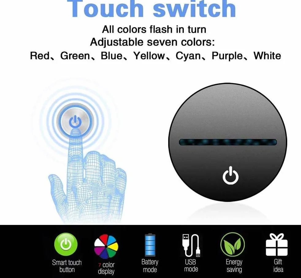 3D lampka akordeonowa, nocna lampka z iluzją, 7 zmieniających się kolorów LED, dotykowa, USB, na stół, prezent, zabawka dla dzieci, dekoracja na Boże Narodzenie, prezent na Walentynki, prezent