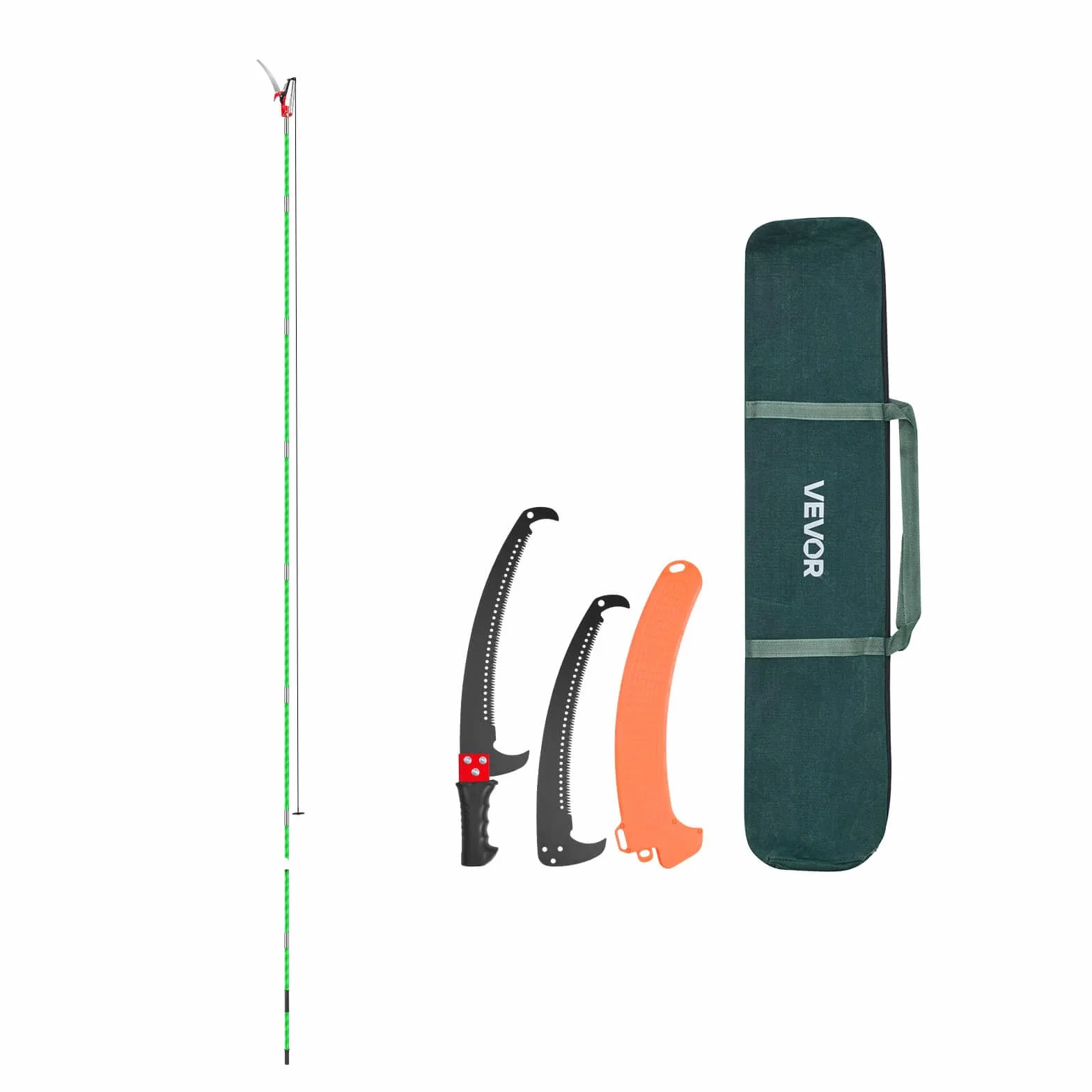 VEVOR Piła do gałęzi z trzonkiem teleskopowym, regulowana 215,3-809,3 cm, ostre ostrze ze stali 65 Mn, lekki drążek z włókna szklanego, teleskopowa piła do przycinania wysokich gałęzi (w zestawie