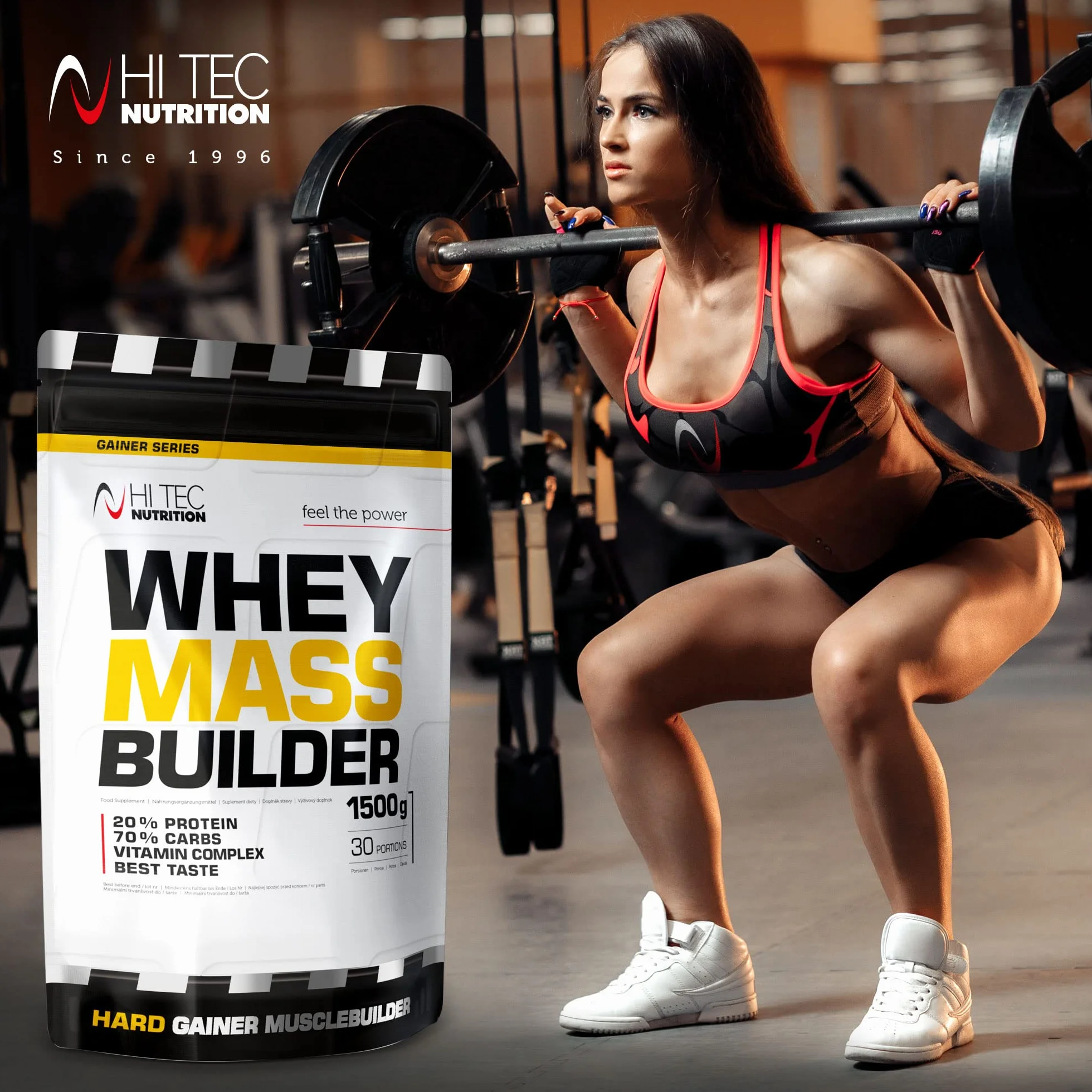 HI TEC NUTRITION Whey Mass Builder Białko Węglowodany 1500g Czekoladowy 30 Porcji
