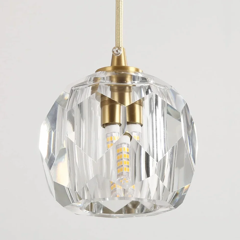 Nowoczesna lampa wisząca z kryształową główką, miedziana, mała lampa wisząca do baru, restauracji pojedyncza i długa lampa do sypialni, żyrandol nocny, regulowana wysokość