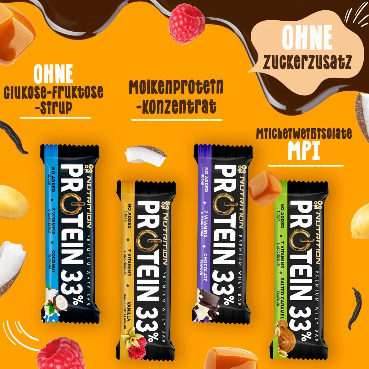 GoOn NUTRITION - Baton proteinowy czekoladowy 25x50 g, bez cukru 33%, batony proteinowe, przekąski sportowe, wysoka zawartość błonnika i magnezu