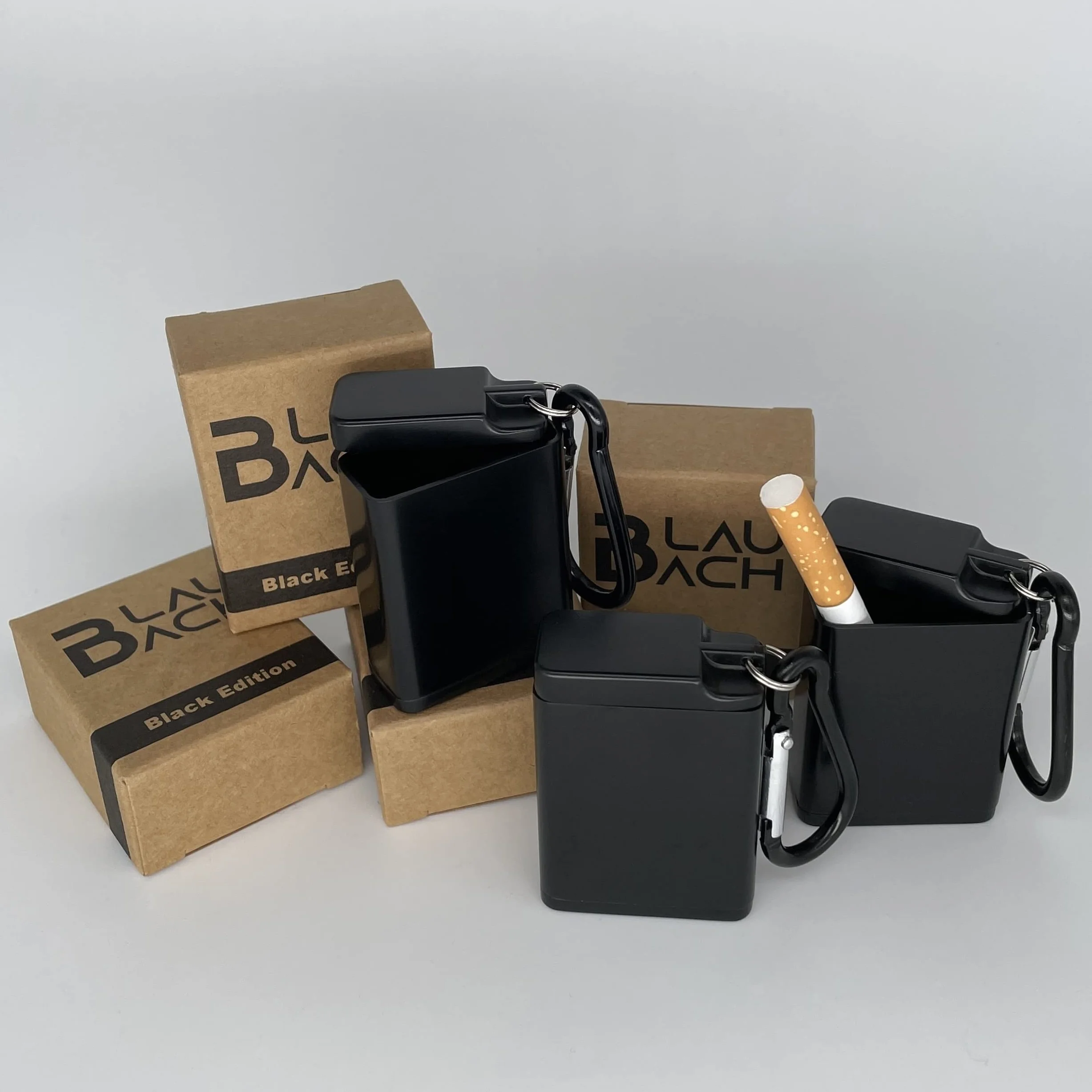 Popielniczka kieszonkowa, przenośna popielniczka, bezzapachowa, do podróży, samochodu, na kemping i festiwal – BLAUBACH Black Edition (czarna)