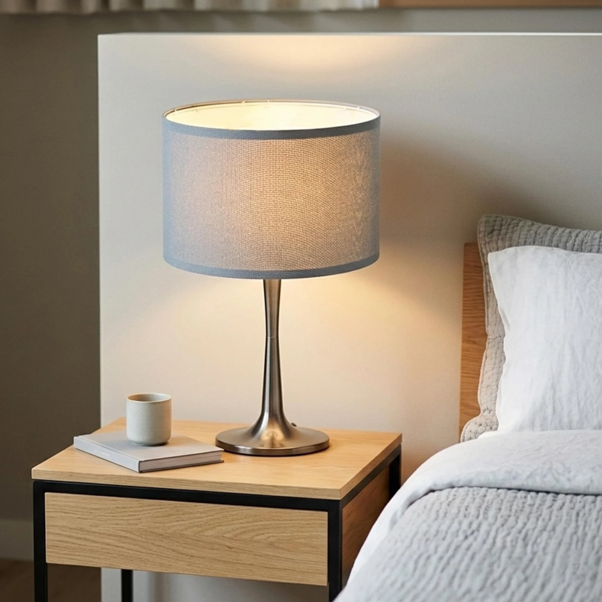 Zestaw 2 abażurów bębnowych, niebiesko-szare, Ø 30 x 20 cm – lniane abażury z uchwytem Spidera i pierścieniem redukcyjnym E14, zapasowy klosz lampy do lamp stołowych i lamp wiszących