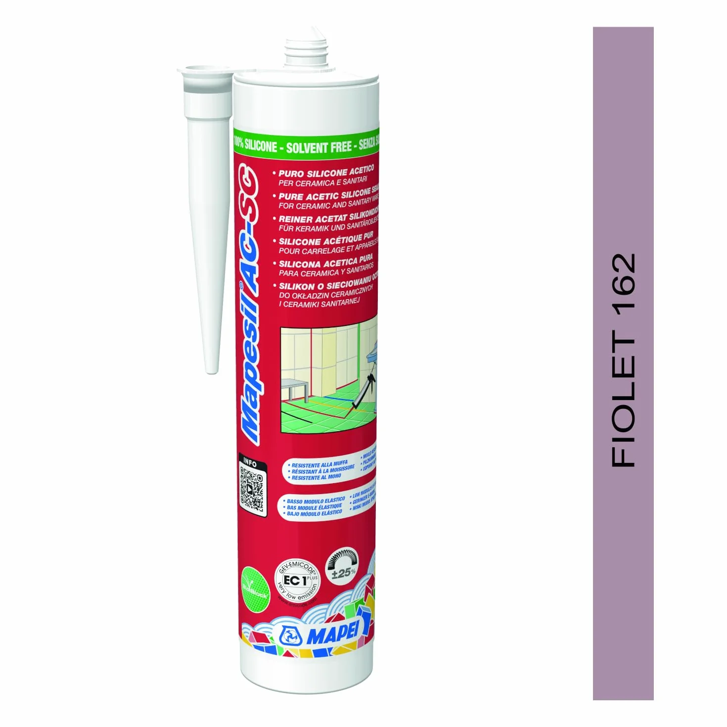 MAPEI Mapesil AC-SC 310ml - kolor 162 Fiolet - wodoodporny elastyczny silikon uszczelniający