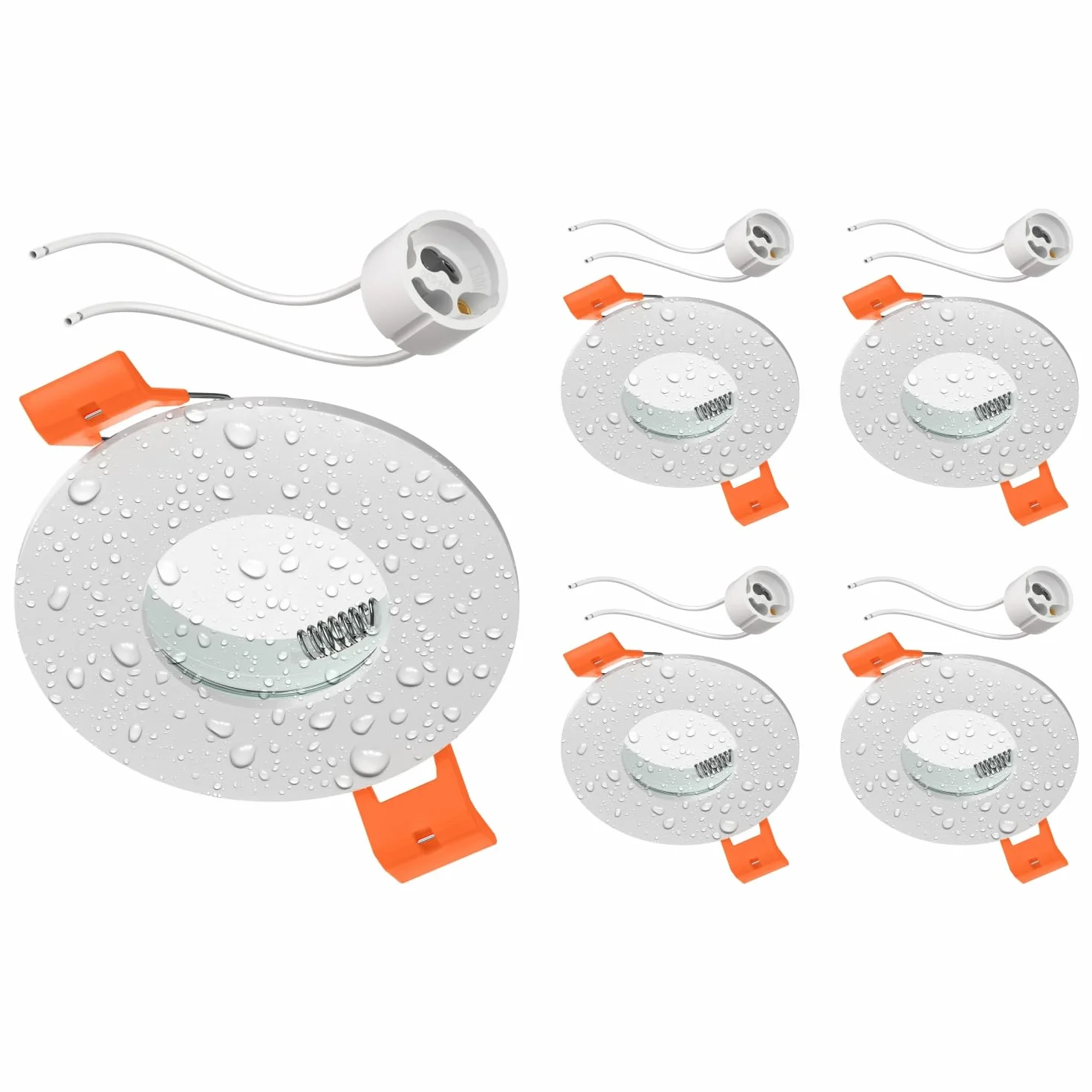 ledscom.de 5 sztuk Łazienkowa sufitowa oprawa wpuszczana ERID, odporna na wilgoć, łazienkowa, IP44, okrągła, matowa biel (GU10/MR16/GU5.3/50mm) z gniazdem GU10