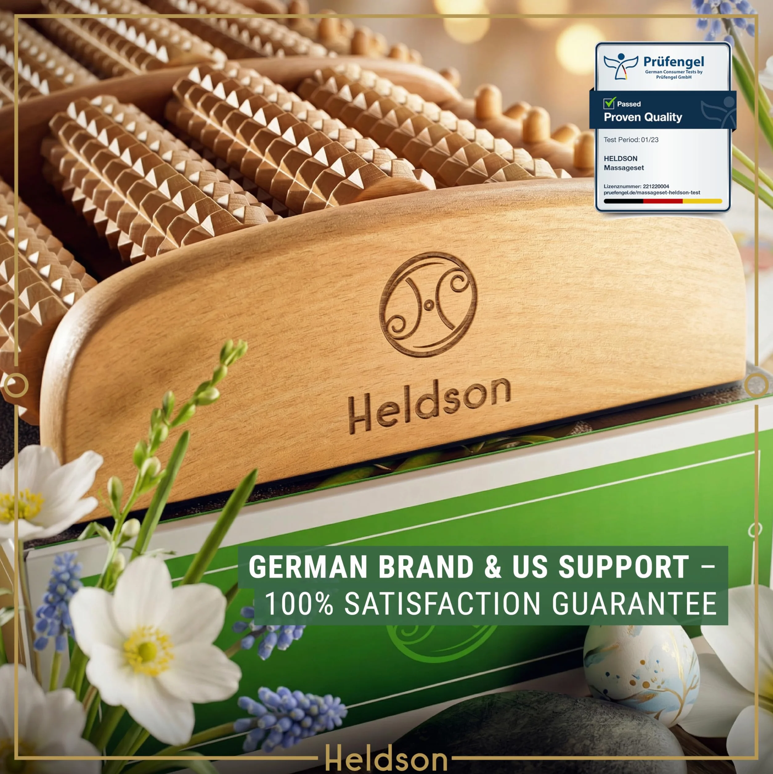 HELDSON Drewniany wałek do masażu stóp FSC100% masażer stóp