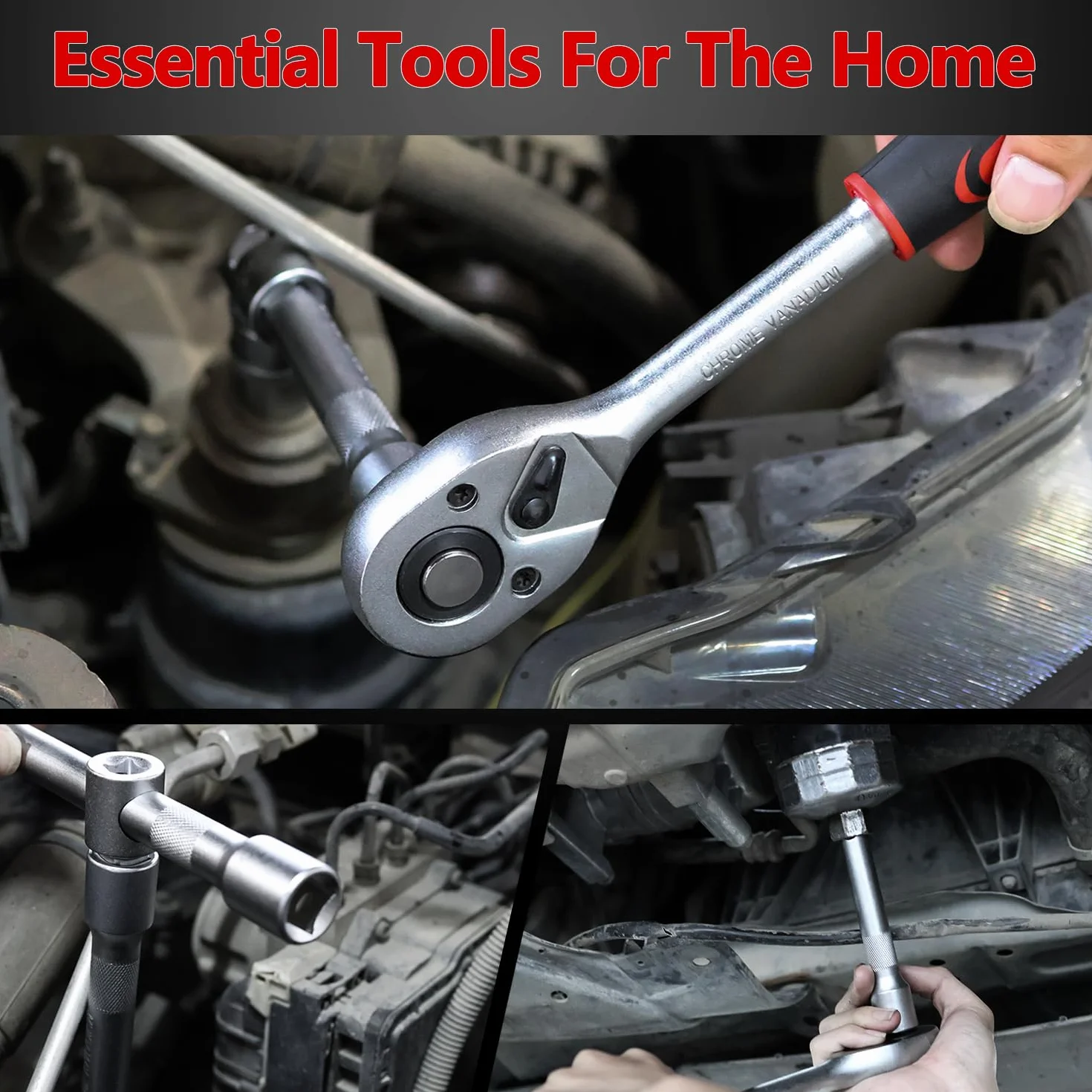 94 szt. klucz do gniazda wtykowego Standard (Sae) And Metric 1/4, 3/8 And 1/2 Drive Socket Set, Extension Bars, Sockets, Quick Release Reversible Ratchet, Fit For Diy Car Motorcycle Repair, Plastic