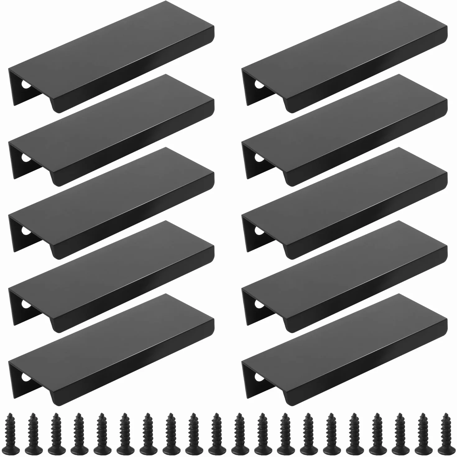 10 sztuk ukrytych uchwytów meblowych ze śrubami, aluminiowe uchwyty do szuflad, czarne matowe, 80 mm, nowoczesne uchwyty do garderoby, kuchni, szafy, szuflady