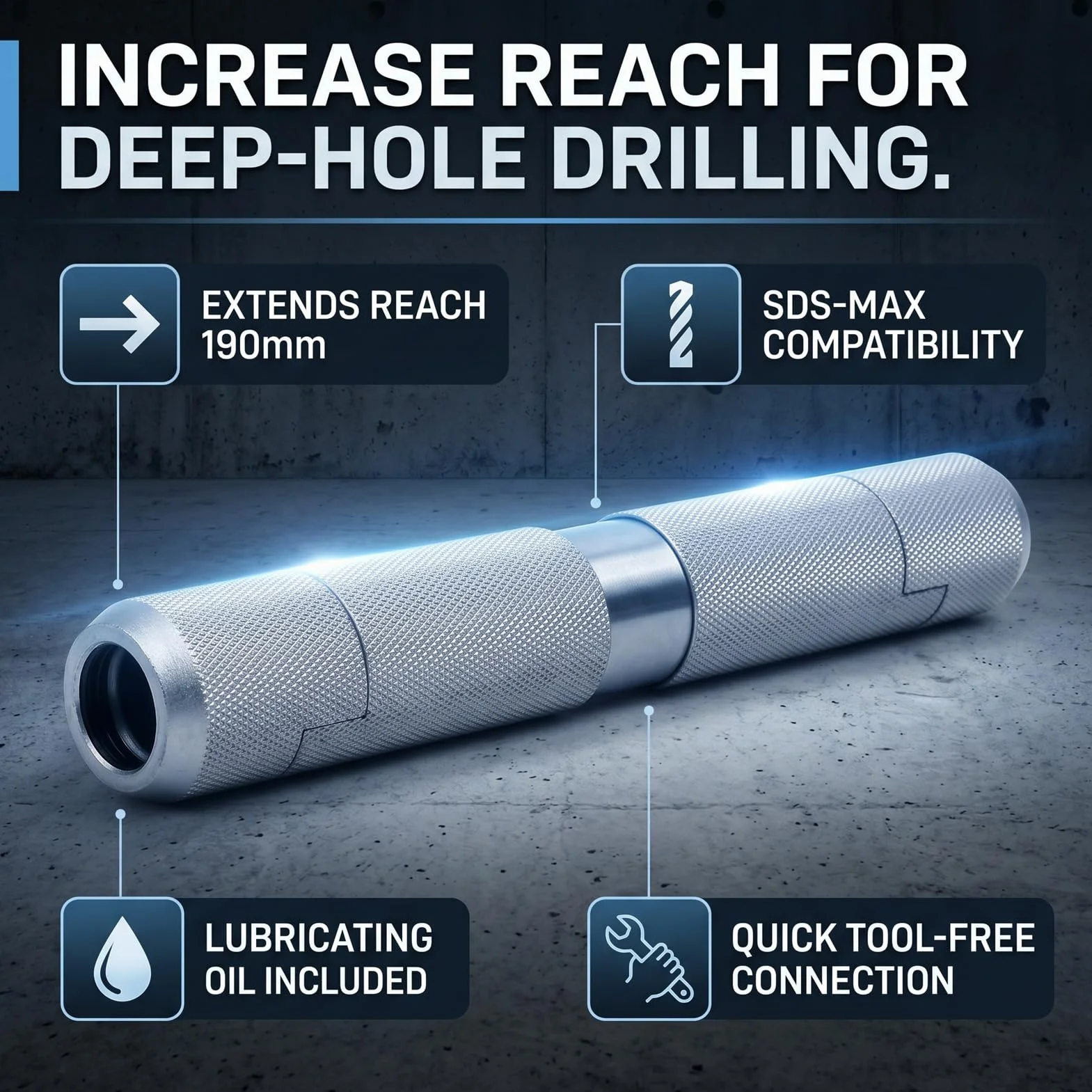Tangxi Przedłużacz SDS Max, Adapter Wiertła o Dużej Wytrzymałości, Narzędzie 190 Mm do Wiercenia w Betonie, Konstrukcja ze Stali Stopowej