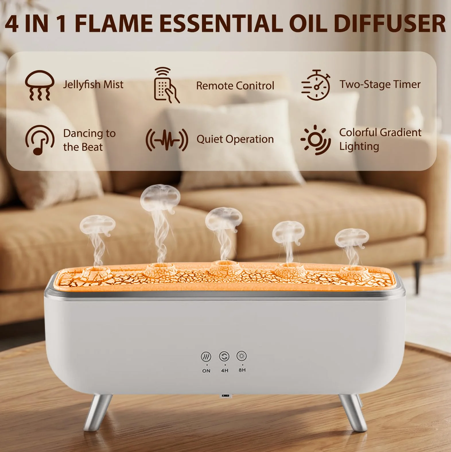 Dyfuzor zapachowy Jellyfish 300 ml z pilotem, 7 kolorów LED, timer
