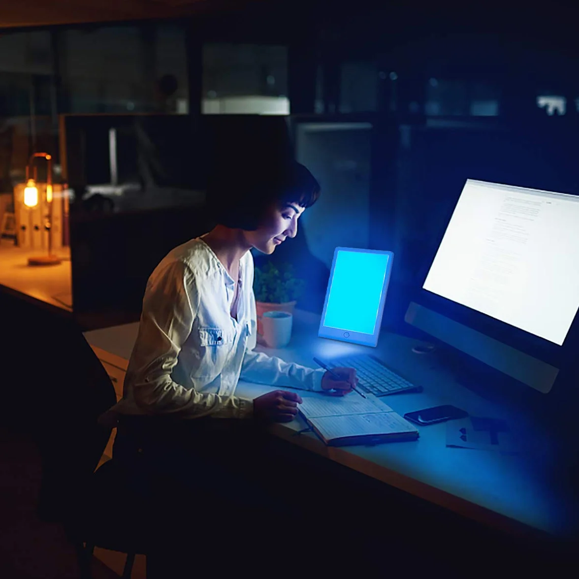 Smutna lampa dzienna, SMY oświetlenie niebieskie światło lampa energetyczna i regulowane niebieskie światło LED, tablet jeden dotyk z timerem, 100% wolny od promieniowania UV