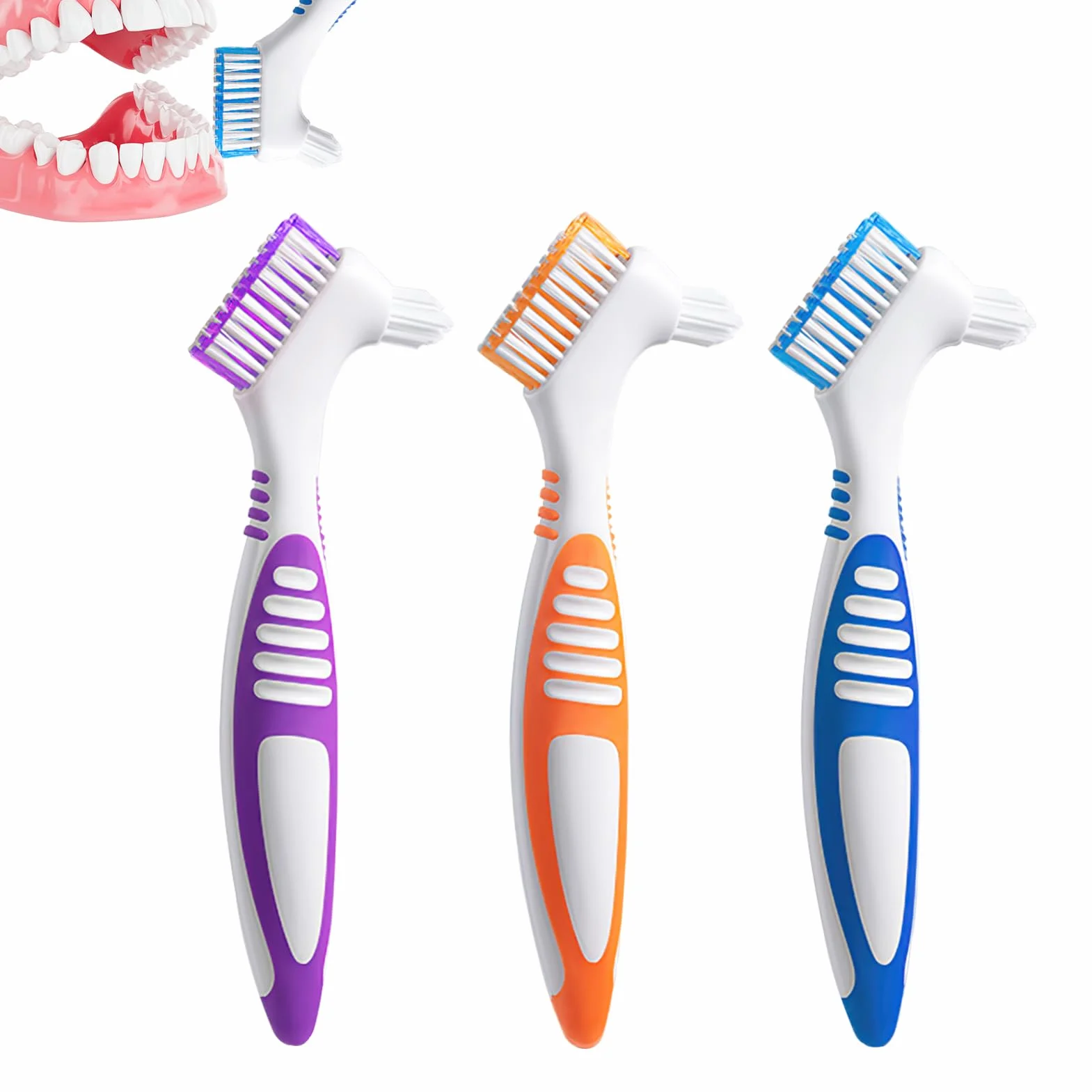 3 szt. Szczotka do czyszczenia protez, szczotki do czyszczenia zębów z podwójną głowicą szczoteczki do zębów przenośna ergonomiczna szczotka do głębokiego czyszczenia zębów