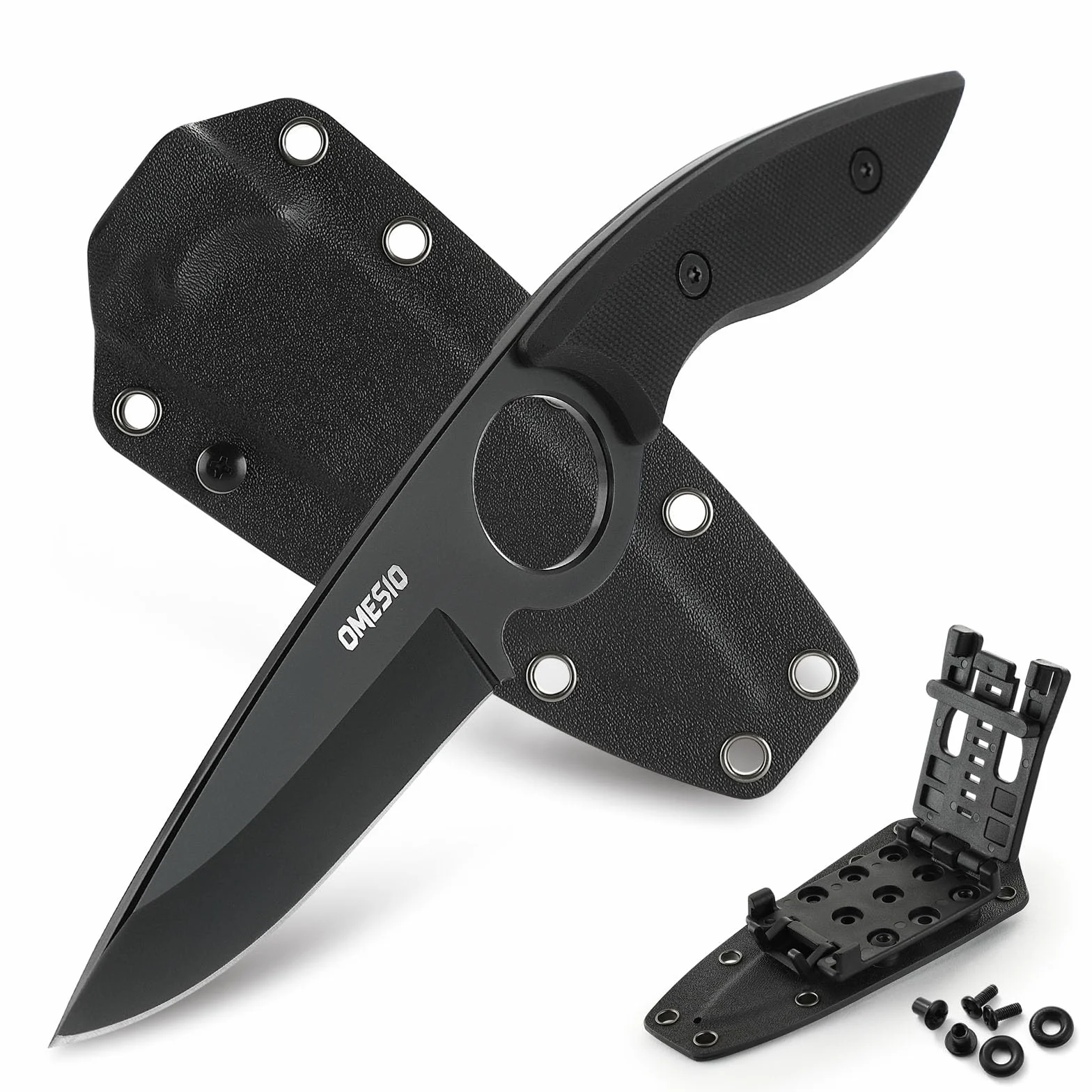 Omesio Large Outdoor Knife Doskonałej Jakości Stal 5cr13mov O Konstrukcji Full Tang - Stałe Ostrze 8,5 Cm - Duży Nóż Do Paska Z Ergonomiczną Rękojeścią Z G10 - W Komplecie Kydexowa Pochwa I Klips (Cza