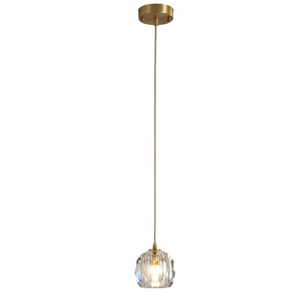 Nowoczesna lampa wisząca z kryształową główką, miedziana, mała lampa wisząca do baru, restauracji pojedyncza i długa lampa do sypialni, żyrandol nocny, regulowana wysokość