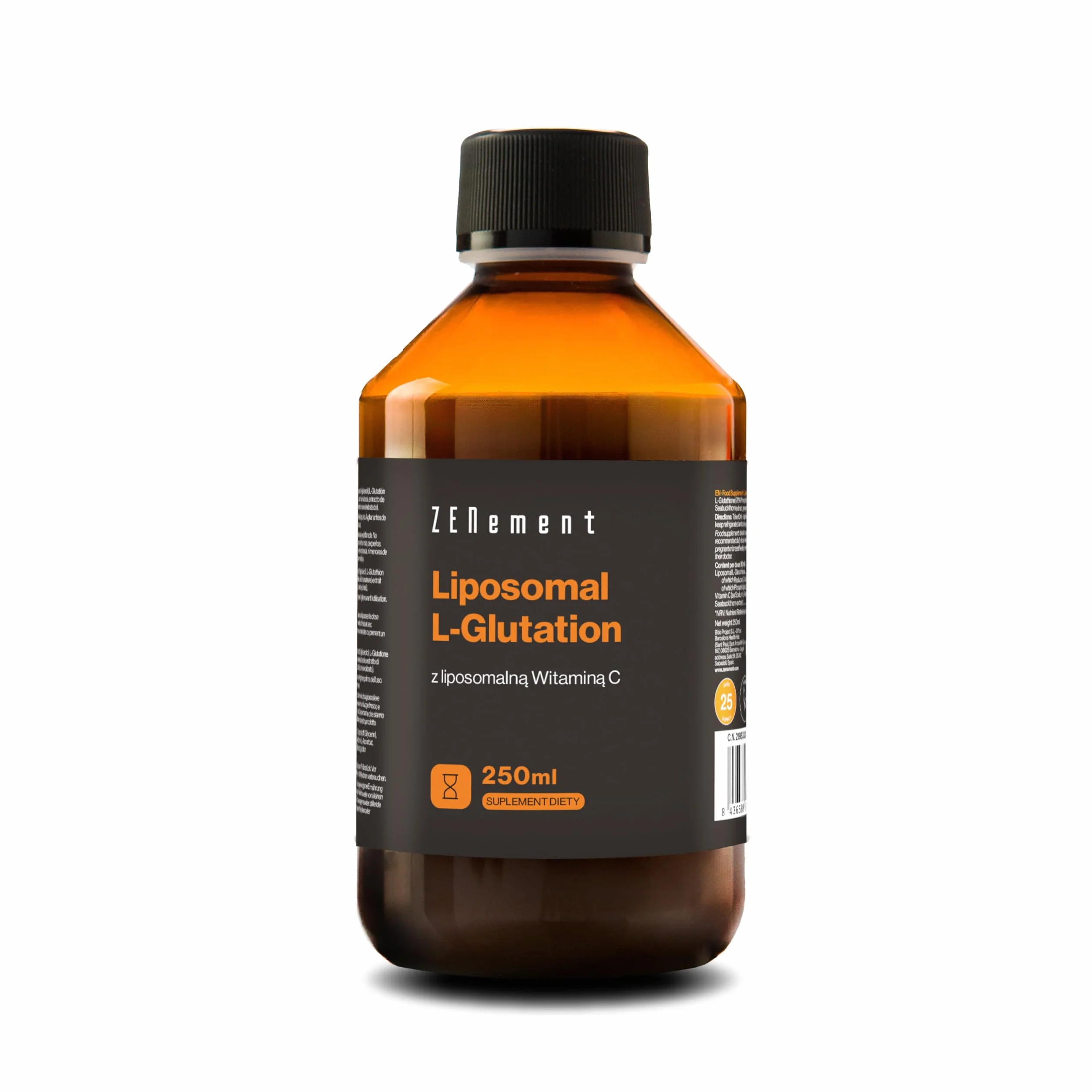Liposomal L-Glutation, + Witamina C, 250 ml wegańskie | Maksymalna biodostępność, silny przeciwutleniacz | Wegańskie, bez alergenów, bez GMO | Zenement