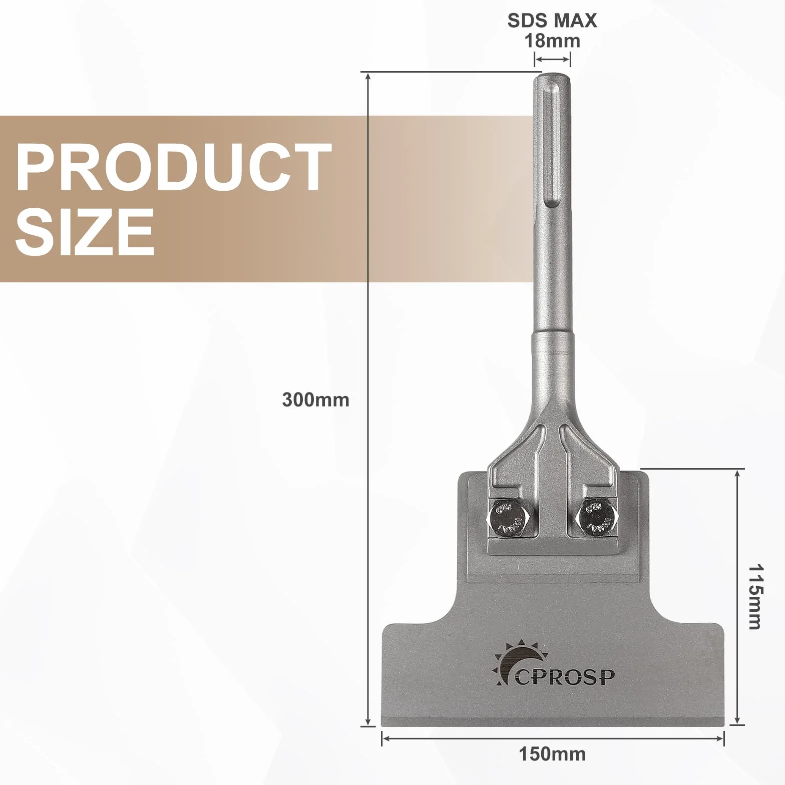 CPROSP Dłuto szpachlowe SDS MAX 300 x 150 mm, wysokowydajny skrobak podłogowy, dłuto płaskie, dłuto szpachlowe do ściągania kleju podłogowego, dywanu, linoleum, płytek, farby