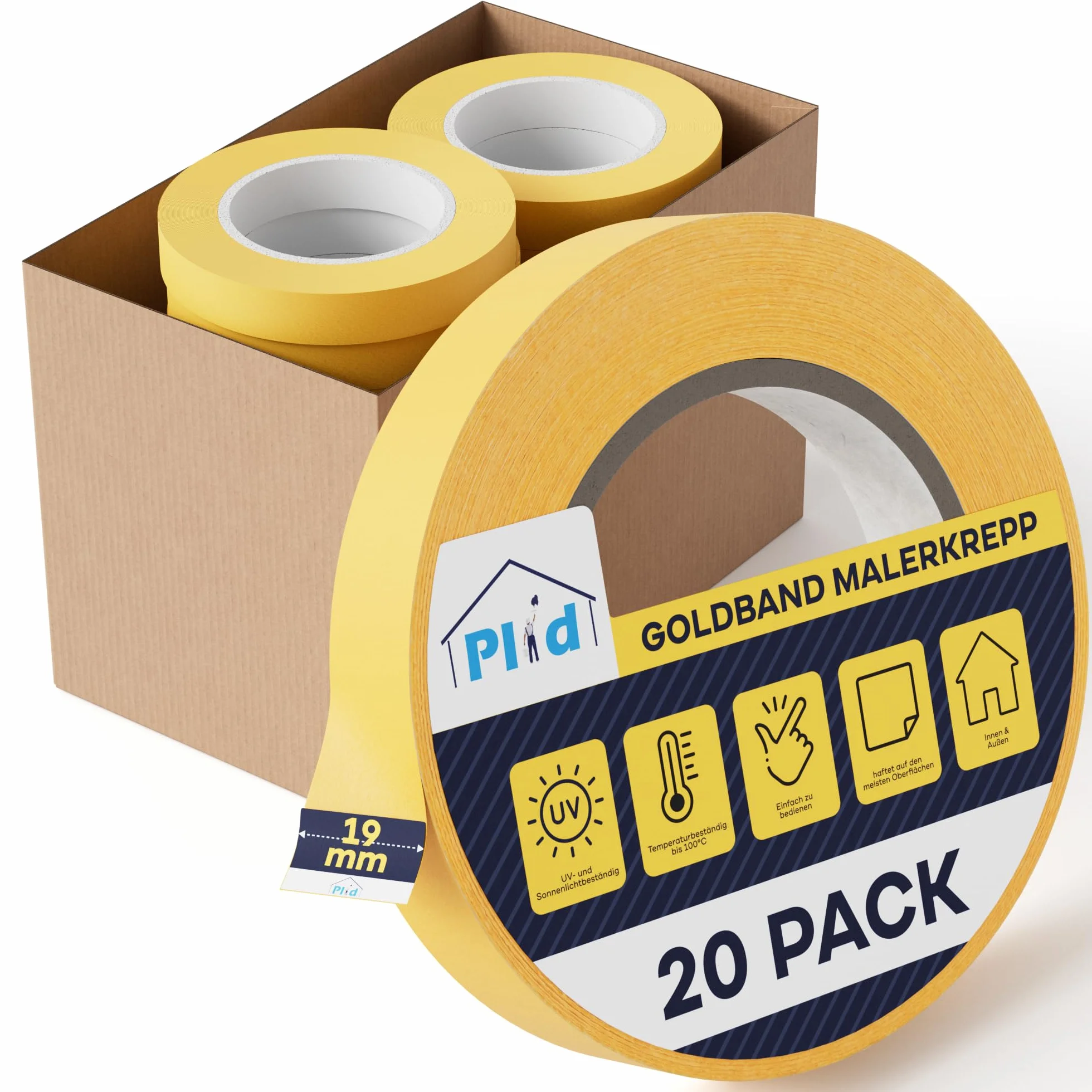 Plid® Goldband taśma malarska [wodoodporna] – taśma klejąca do malowania na mokro – do wewnątrz i na zewnątrz – taśma klejąca, malarska, zapobiega rozlewaniu się kolorów – taśma klejąca malarska (19