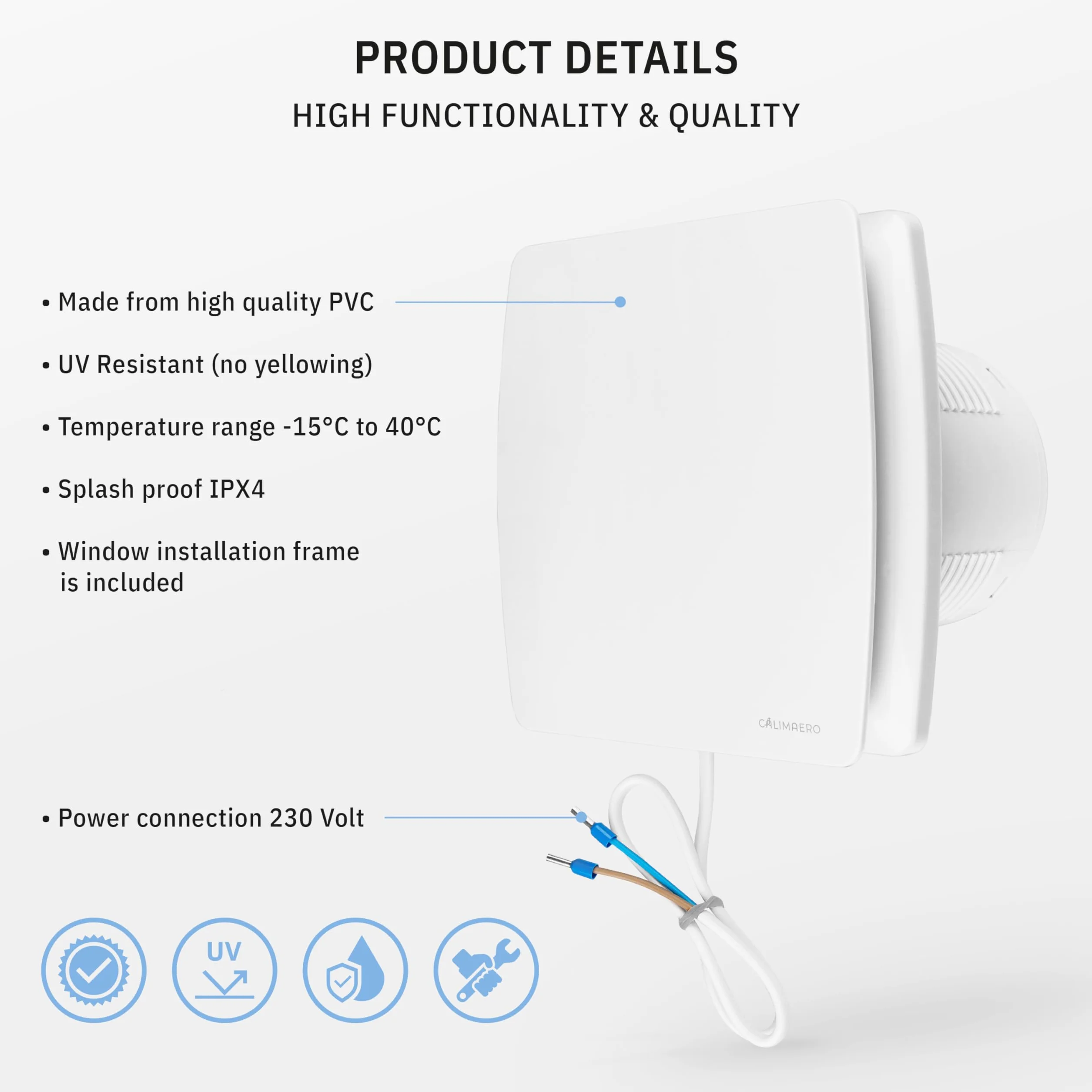 BREEZE Wentylator łazienkowy 100mm z klapą najazdową i przeciwbieżną, wentylator łazienkowy z czujnikiem wilgotności, energooszczędny, cichy, plastik 12 W, 95 m³/h, 32db, Ipx4