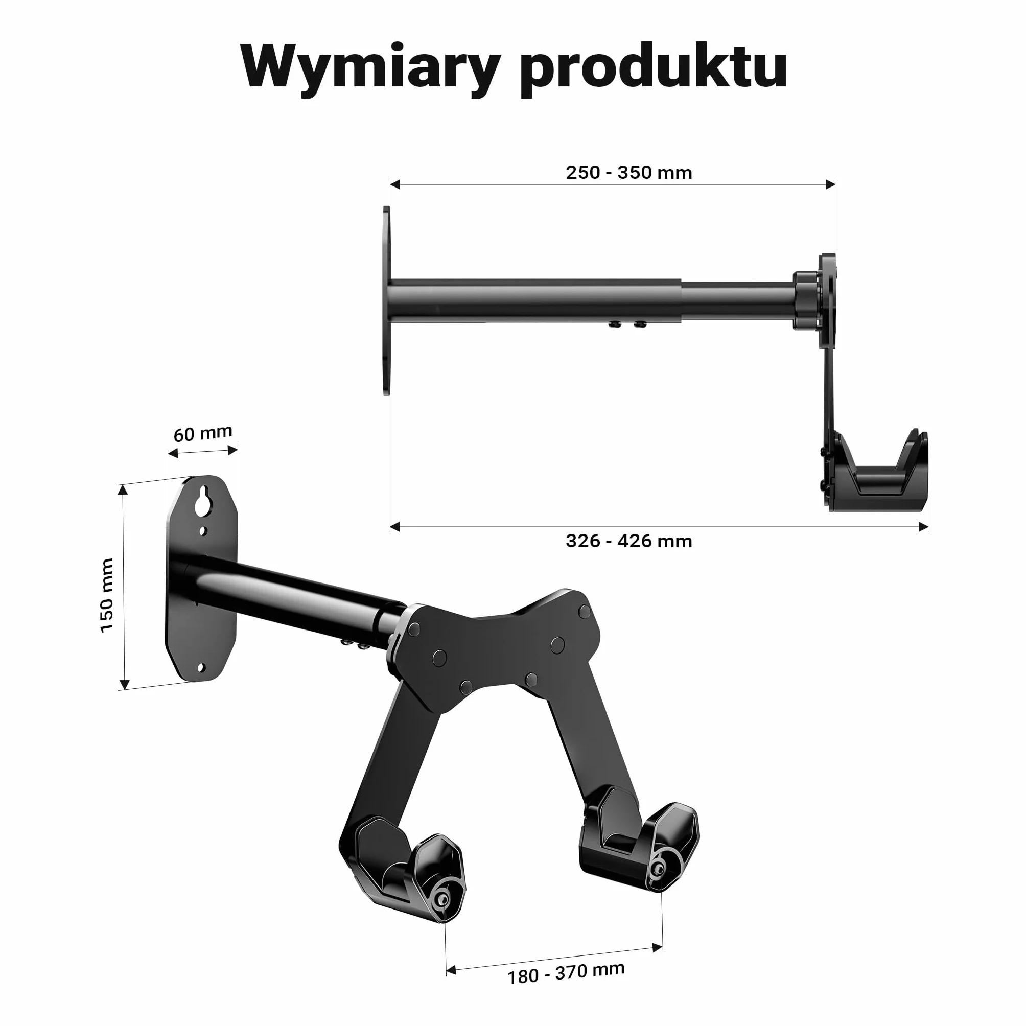 Wiltec Uchwyt naścienny na rower, z regulowaną szerokością do kierownicy maks. 77 cm, ze stali, wieszak rowerowy do 25 kg nośności z paskiem na koło
