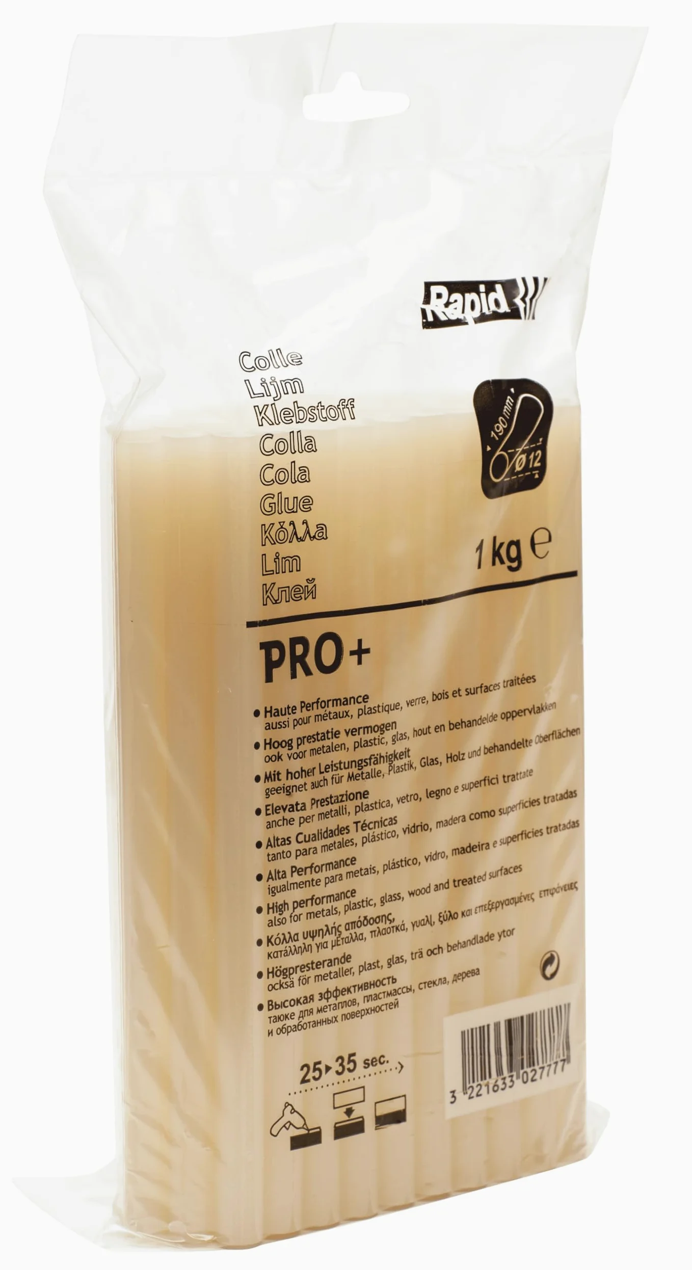 Rapid Pro+ żółte patyczki do klejenia na gorąco, średnica: 12 mm, długość: 190 mm, 1 kg, PRO, 40302777