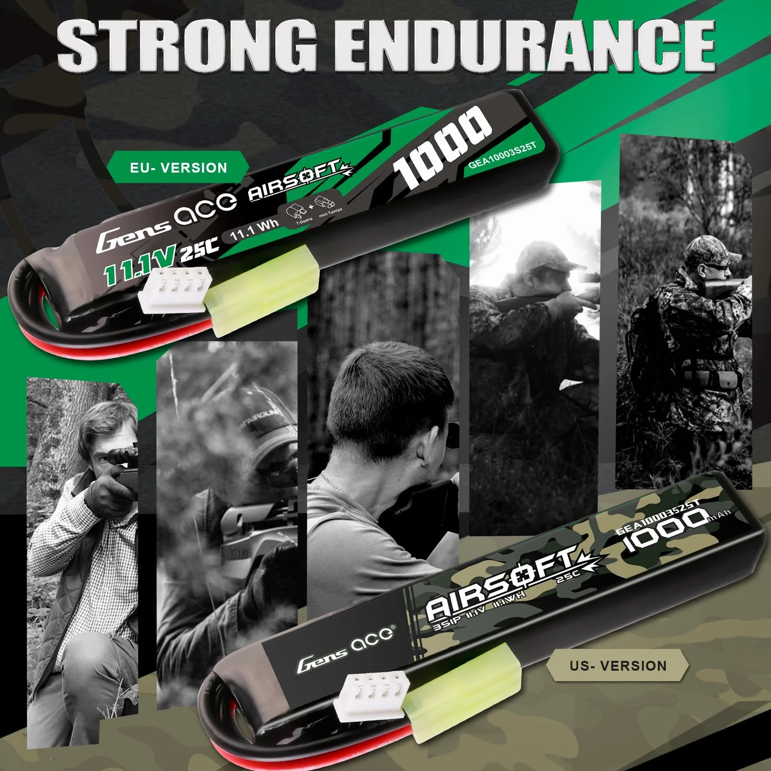 Gens ace 3S 25C 1000 mAh 11,1 V 3S1P akumulator Lipo Airsoft do ponownego ładowania z wtyczką Mini Tami-Ya, do broni Airsoft, łożysk LE, takich jak M4 itp