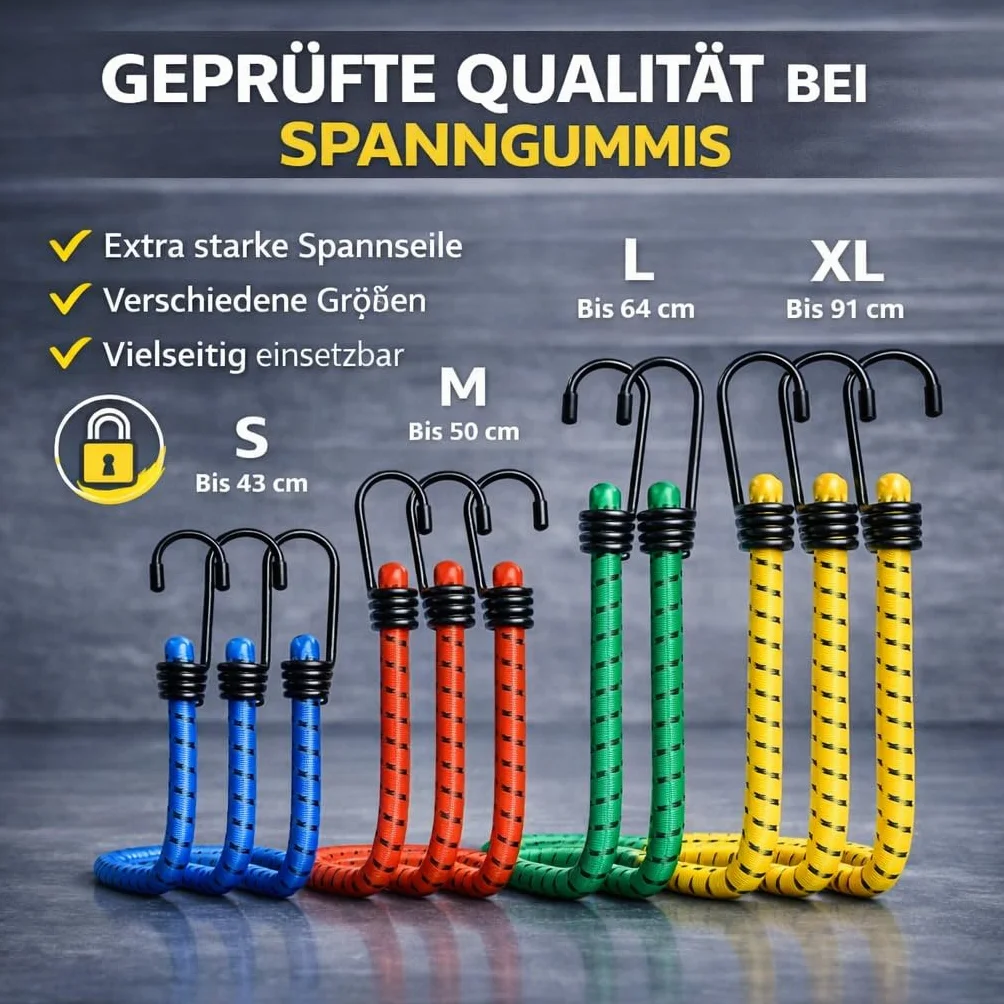 10 x uniwersalny ekspander z hakami i bardzo mocnymi napinaczami bagażu, zestaw na kemping, do samochodu i roweru – pasy mocujące i guma napinająca – akcesoria samochodowe