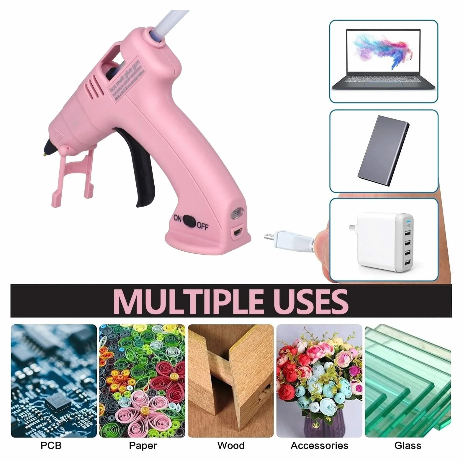 Bezprzewodowy Pistolet Do Klejenia Na Gorąco Dziecko Rękodzieło Domowe DIY Naprawa Użyj 7mm Klej W Sztyfcie Bezprzewodowy Pistolet Do Kleju 3.6V 60 Min Czas Użytkowania(SET-3)